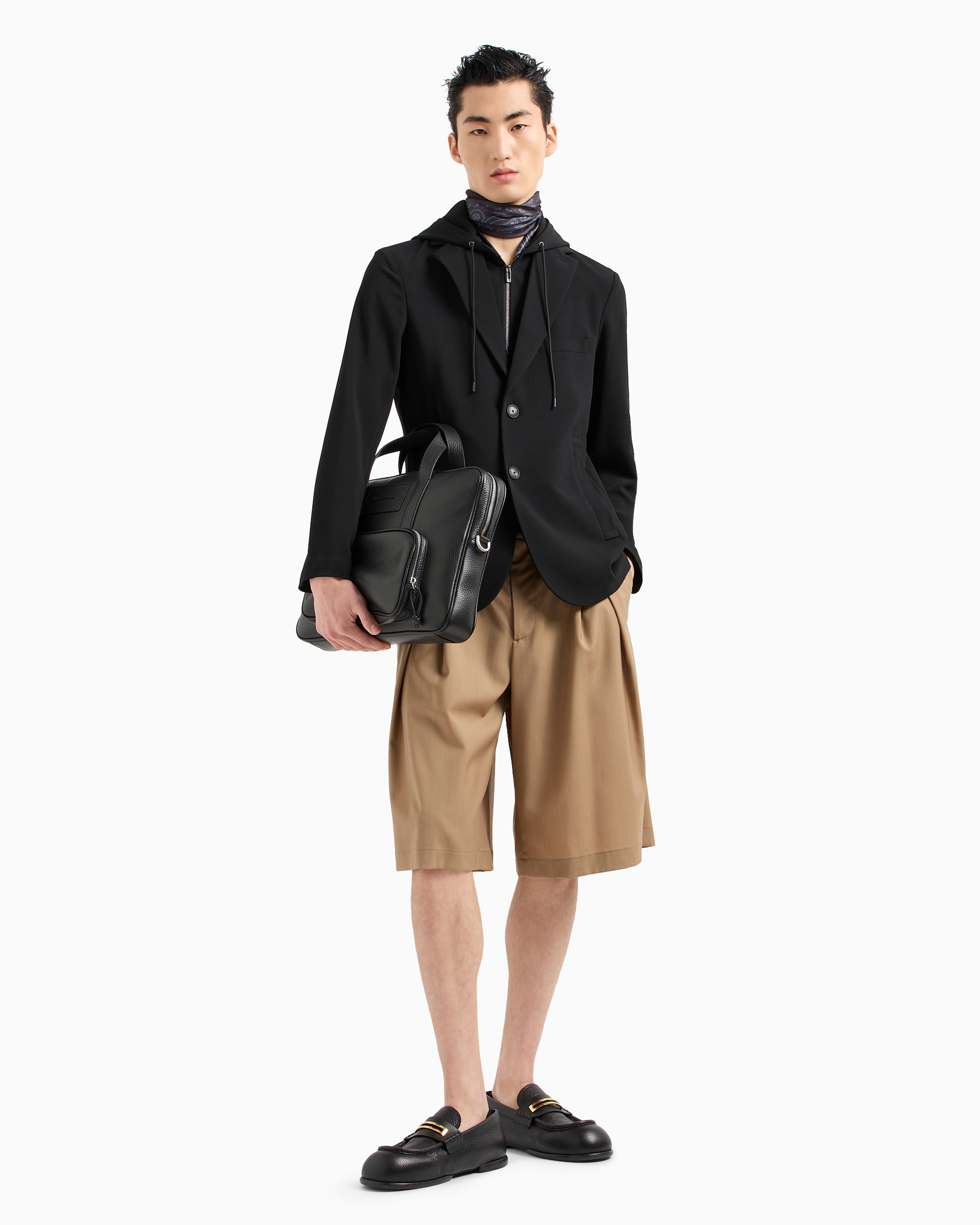 Emporio Armani Blazer With Dickey And Hood, Made Of Canneté Fabric In Black