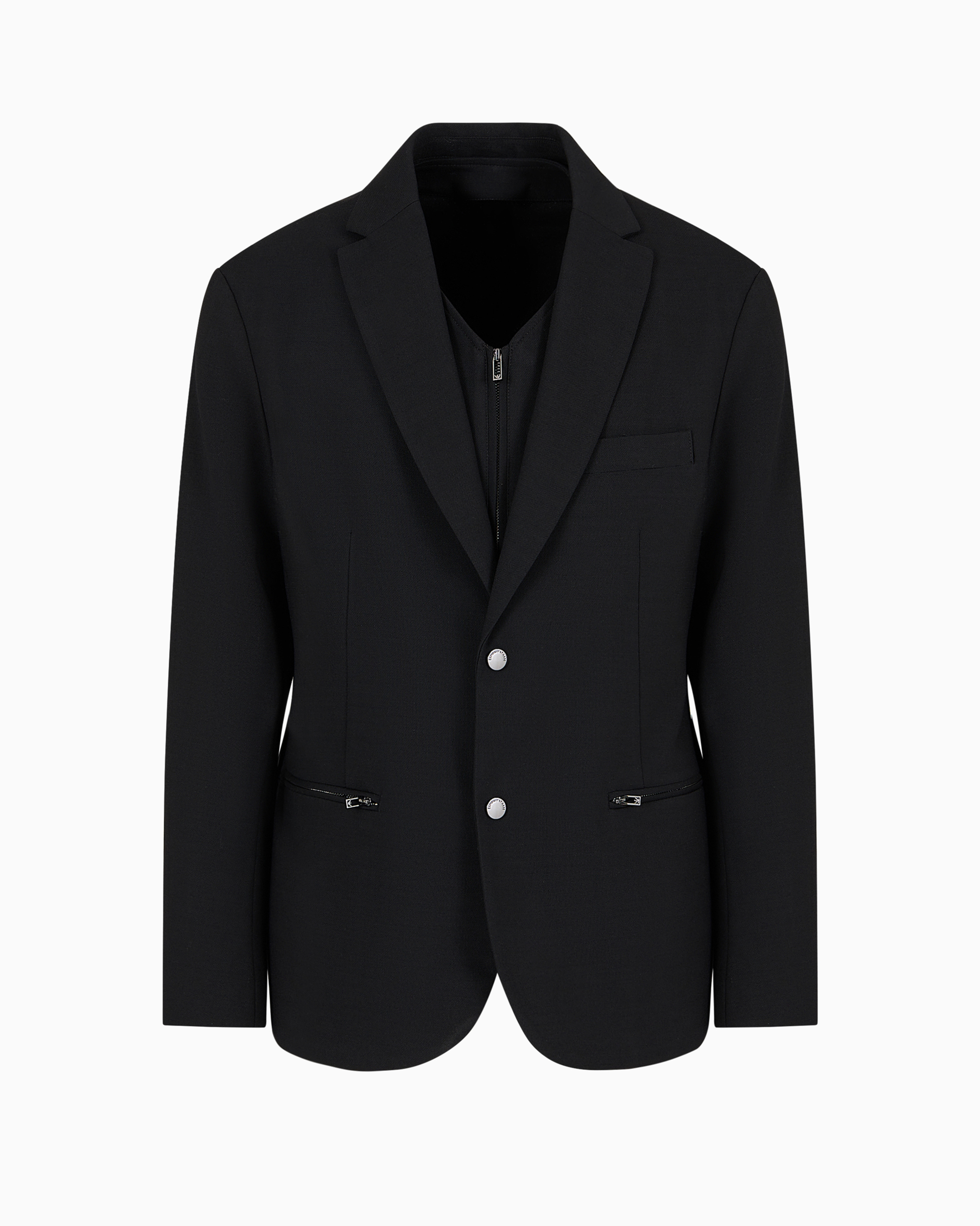 Emporio Armani Official Store Wool-blend Single-breasted Jacket With Detachable Inner Panel In Black