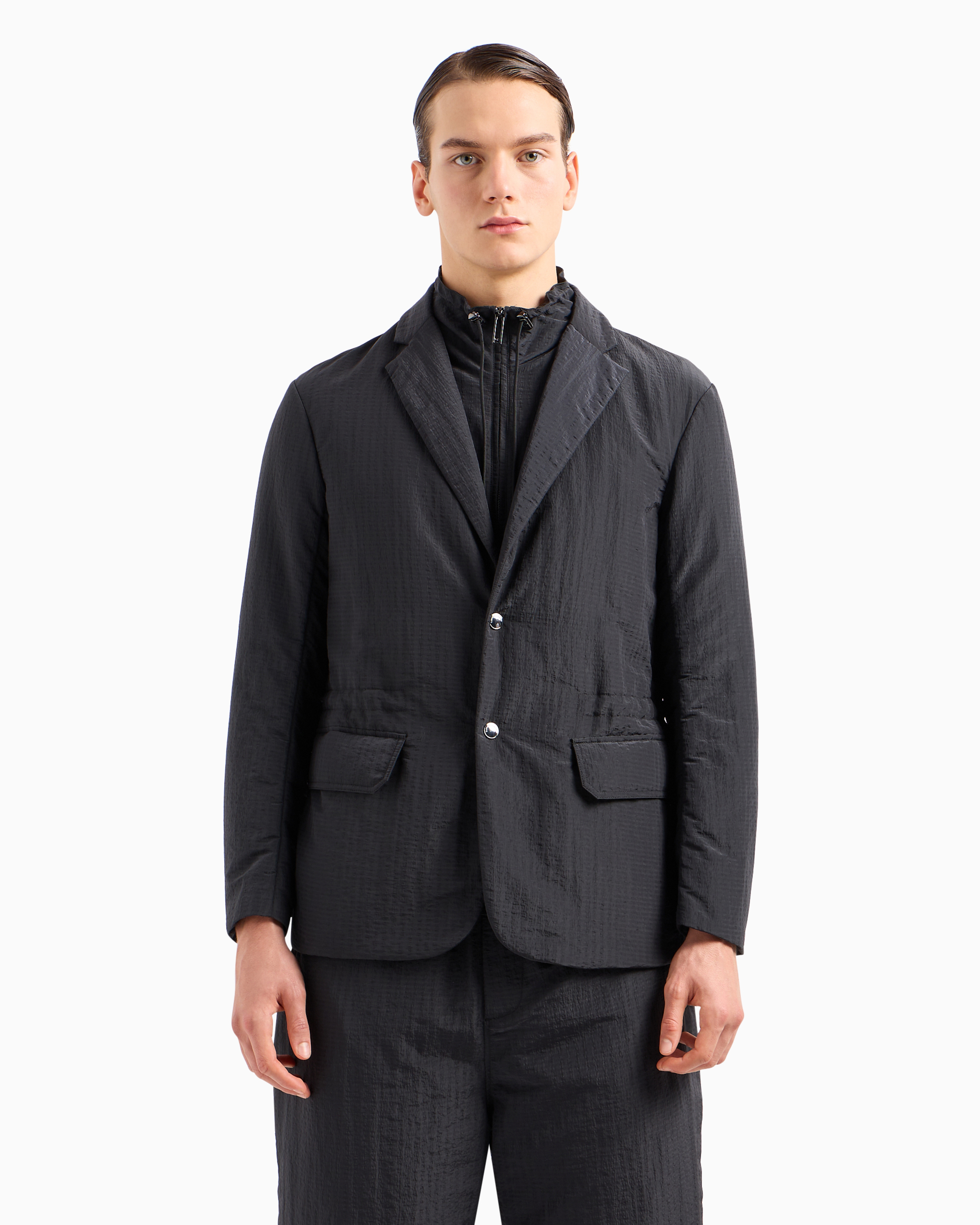 Single-breasted jacket with full-zip detachable inner panel