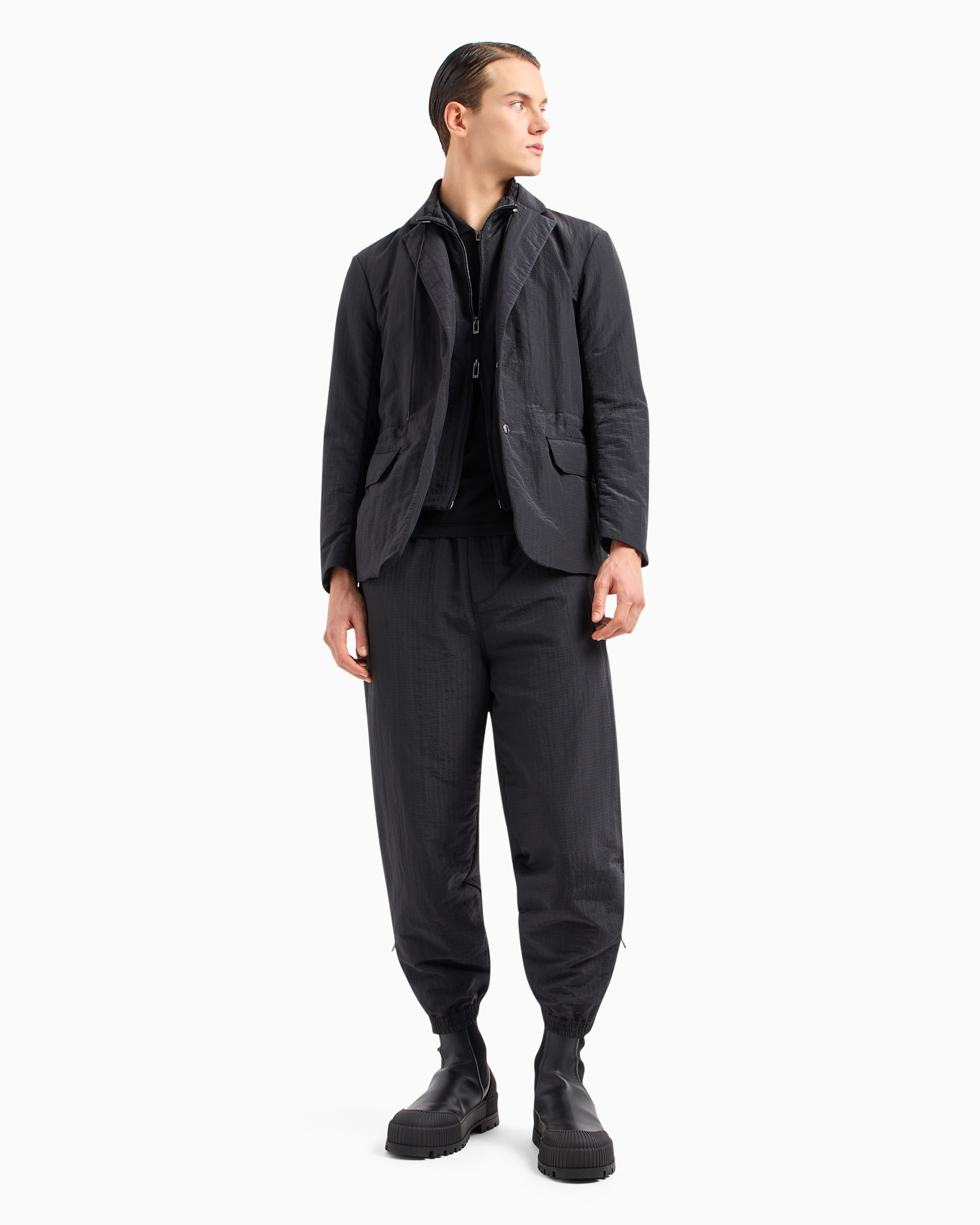 Emporio Armani Official Store Single-breasted Jacket With Full-zip Detachable Inner Panel In Lightweight Nylon Seer In Black