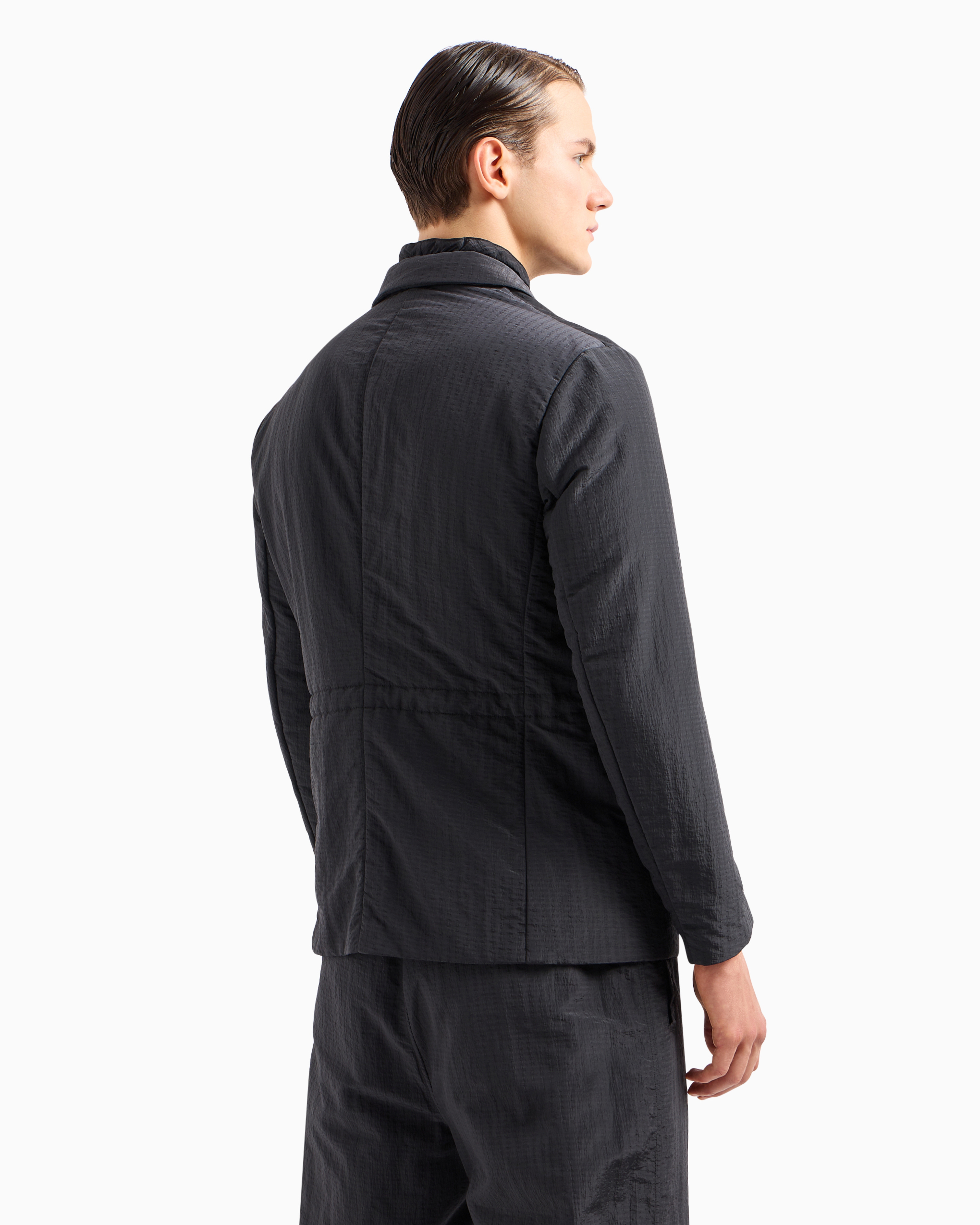 Emporio Armani Official Store Single-breasted Jacket With Full-zip Detachable Inner Panel In Lightweight Nylon Seer In Black