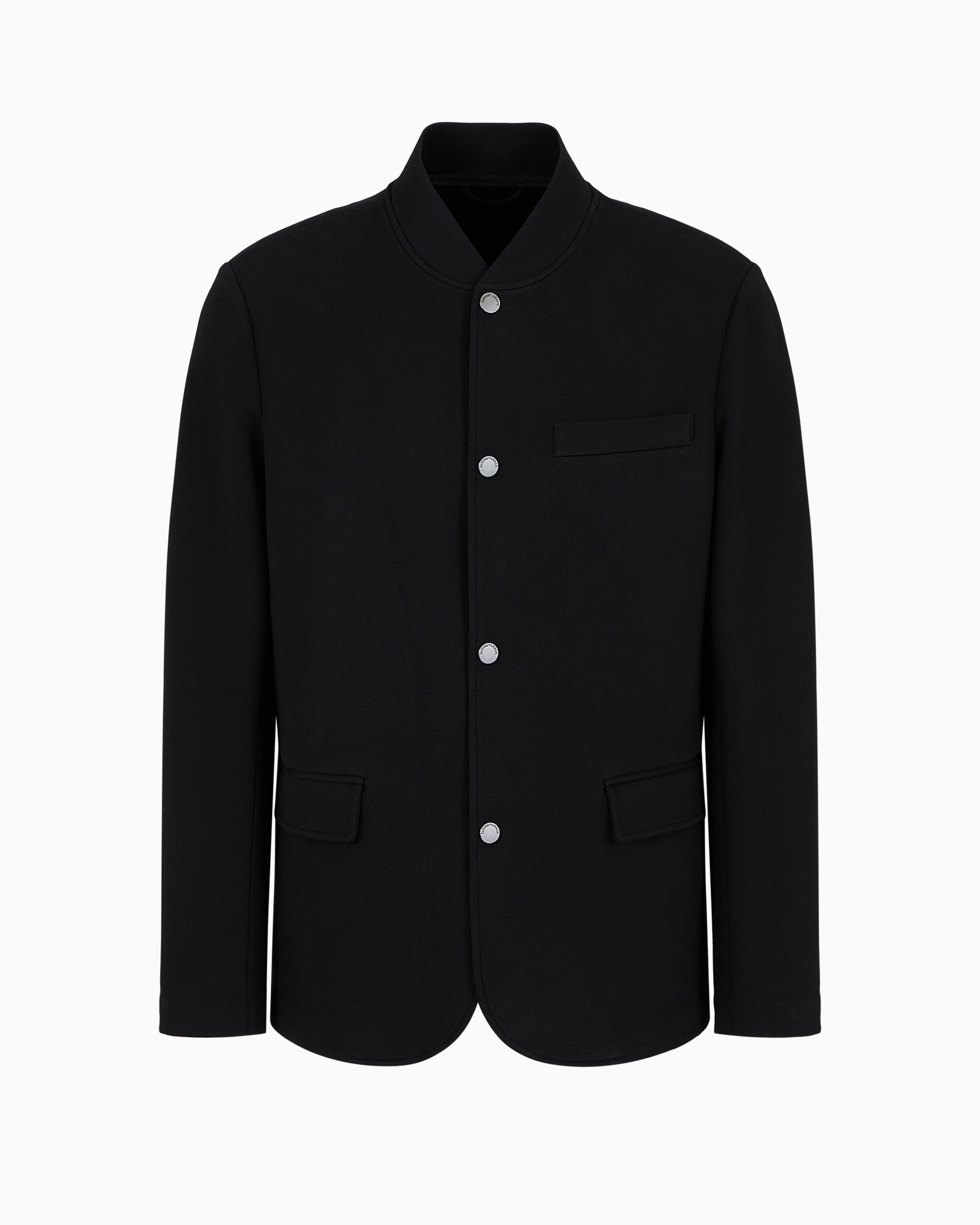 Emporio Armani Piqué Jersey-fleece Jacket With Press Studs In Black