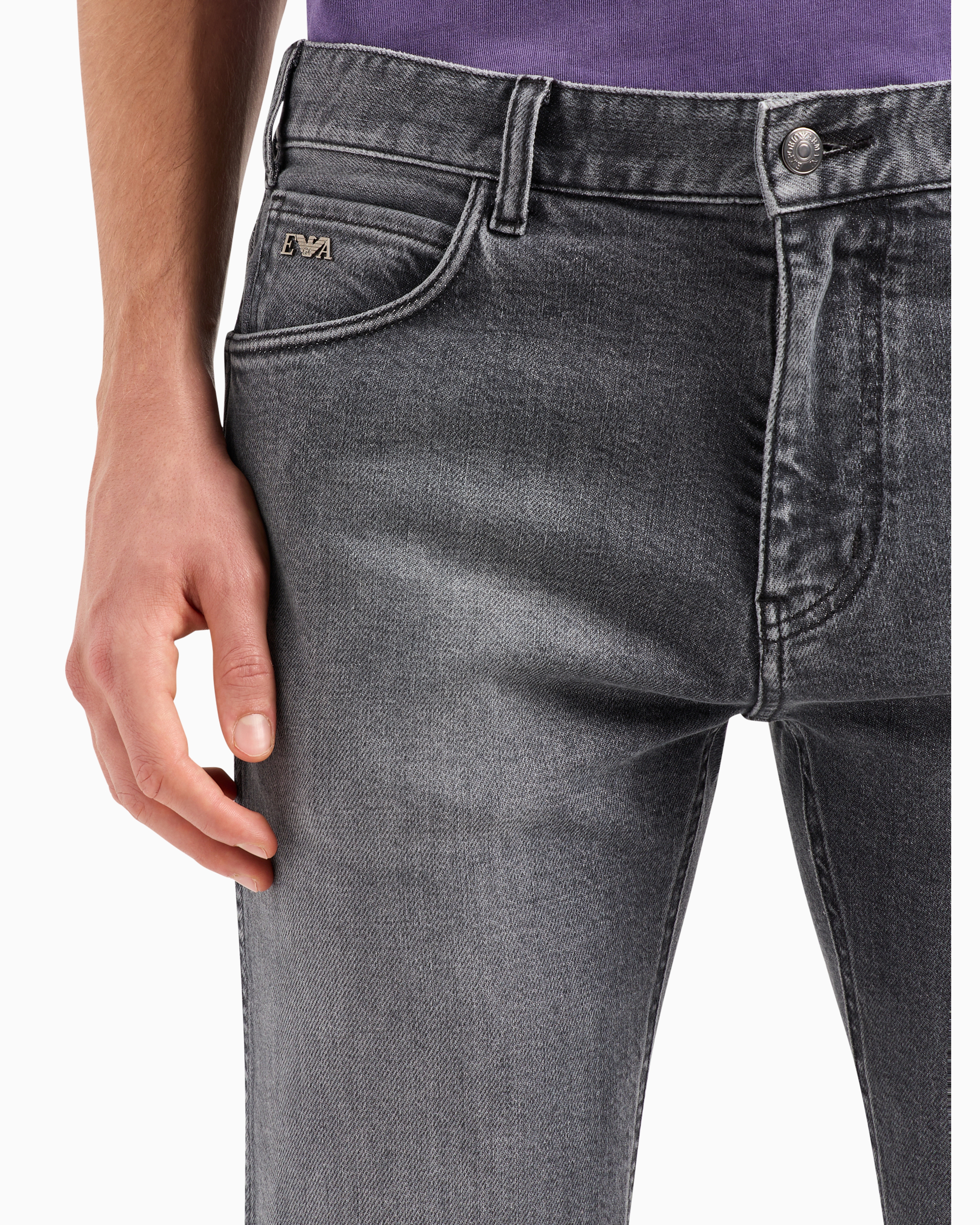 Shop Emporio Armani J16 Slim-fit, Washed Denim Jeans In Black