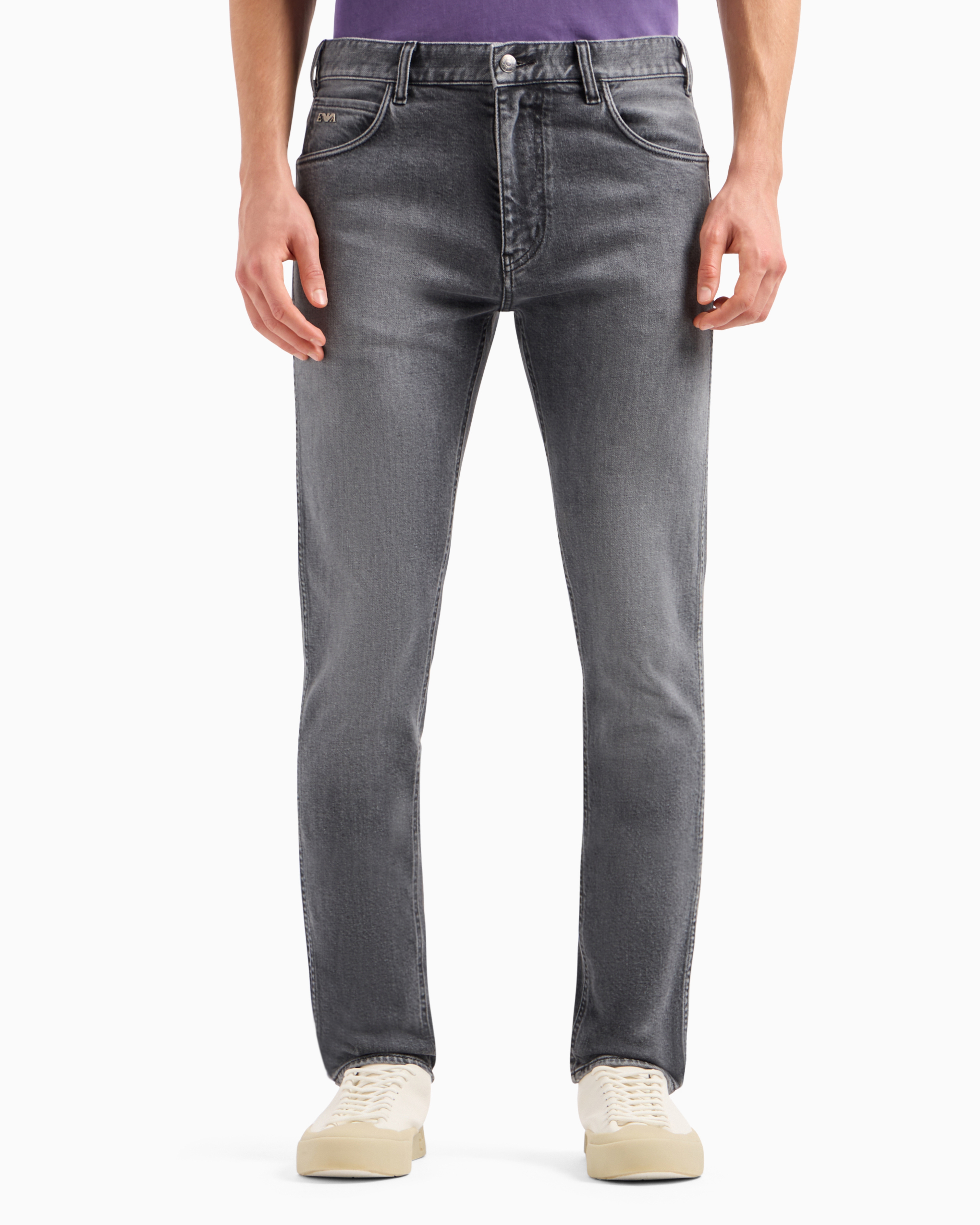 Shop Emporio Armani J16 Slim-fit, Washed Denim Jeans In Black