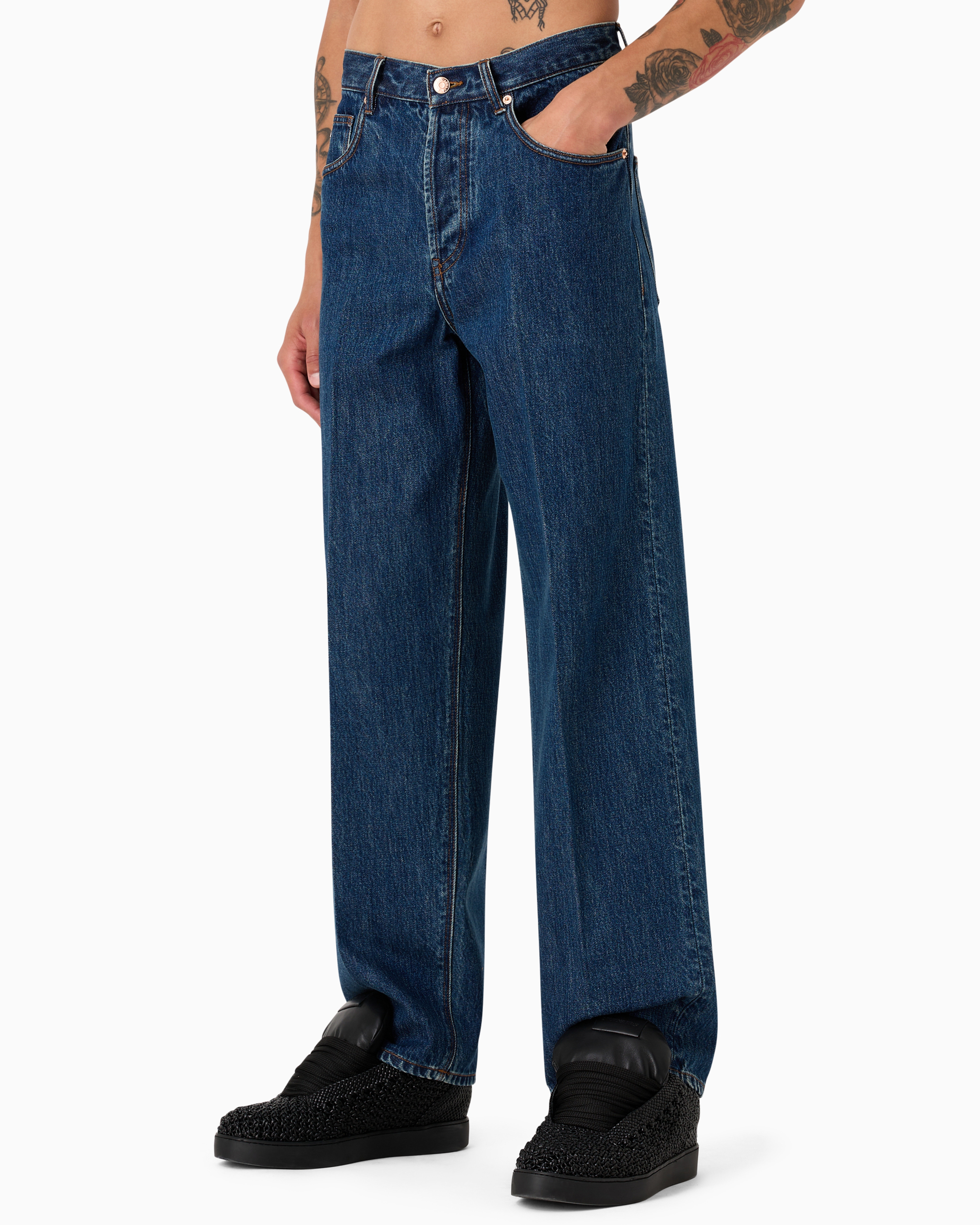 Emporio Armani J74 Marbled Loose Fit Jeans In Fancy Gray In Medium Blue