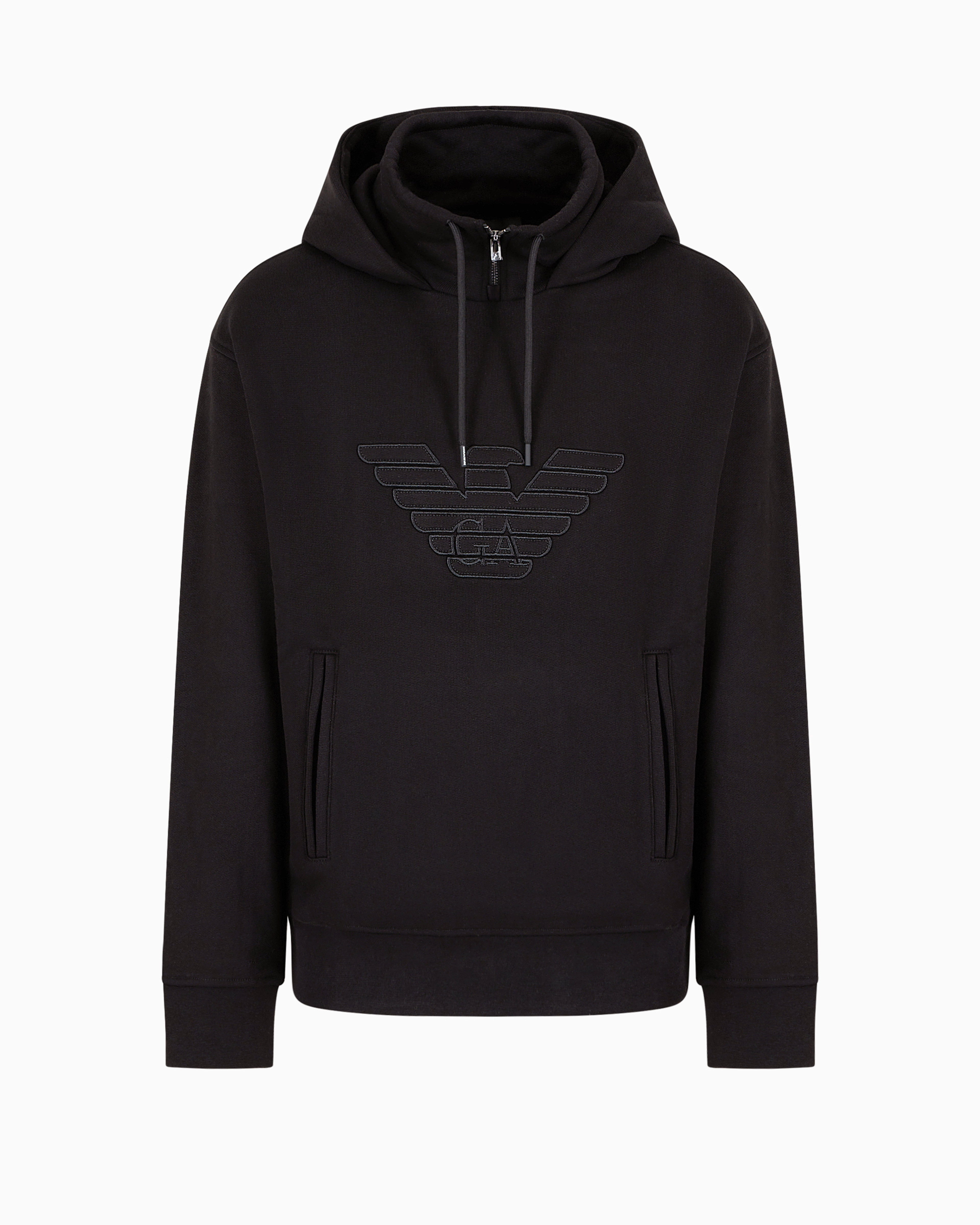 Emporio Armani Official Store Sweatshirt Aus Jersey Mit Kapuze Und Logo In Relief-optik In Schwarz