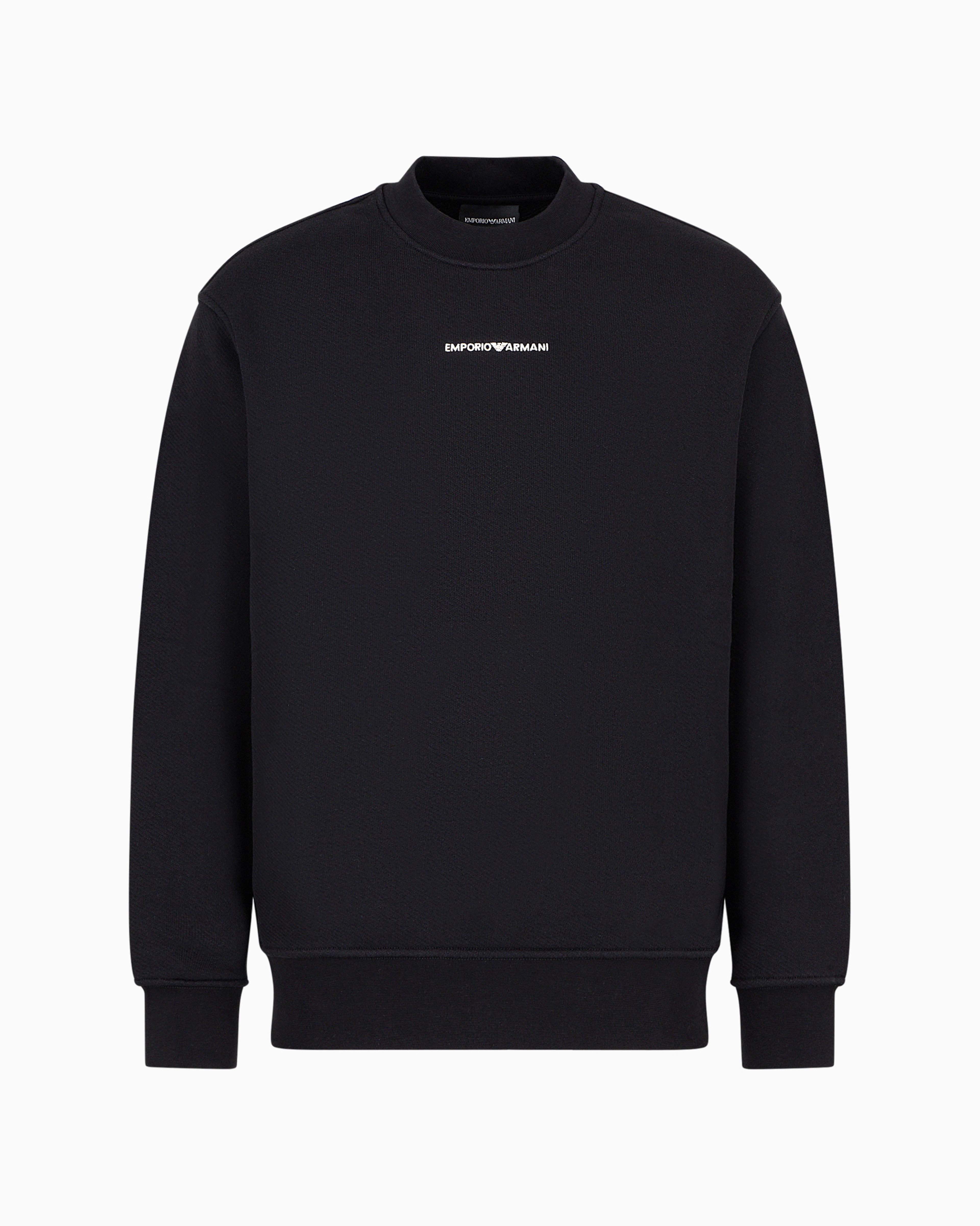 Emporio Armani Official Store Jersey Sweatshirt With Diagonal Weave And Logo Embroidery In Black