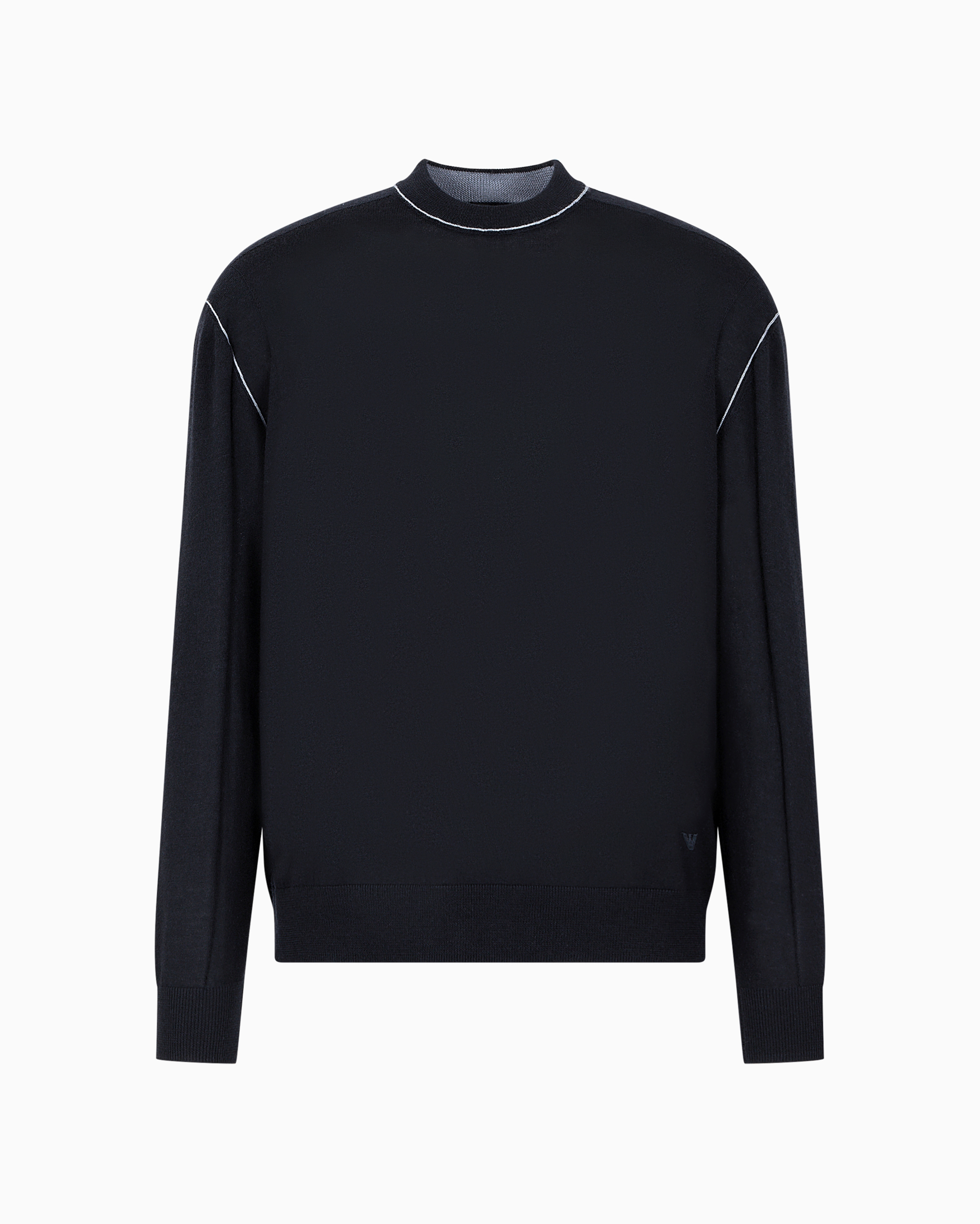 Emporio Armani Official Store Plain-knit Wool Jumper In Navy Blue