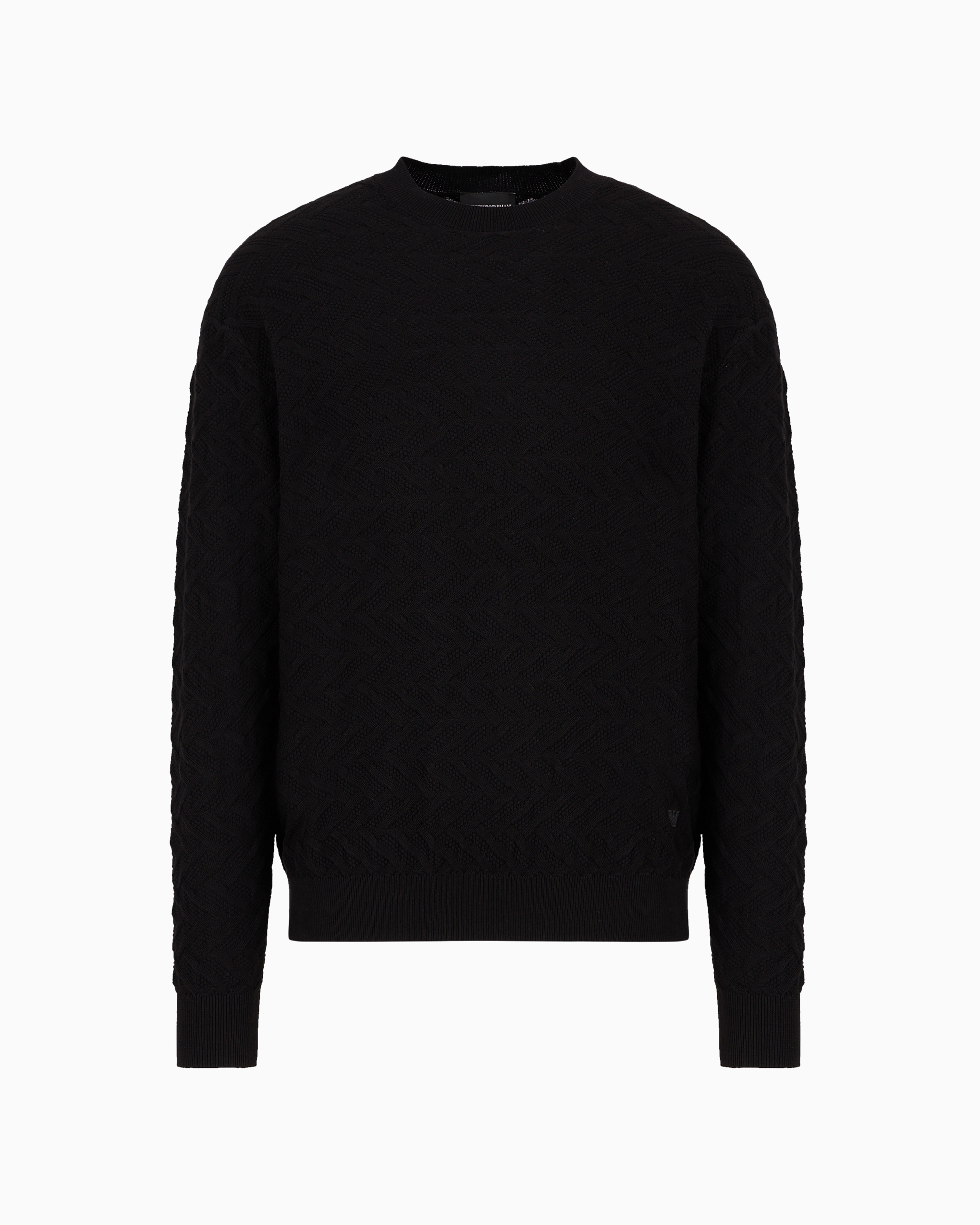 Emporio Armani Official Store Textured Cotton Jumper In Black