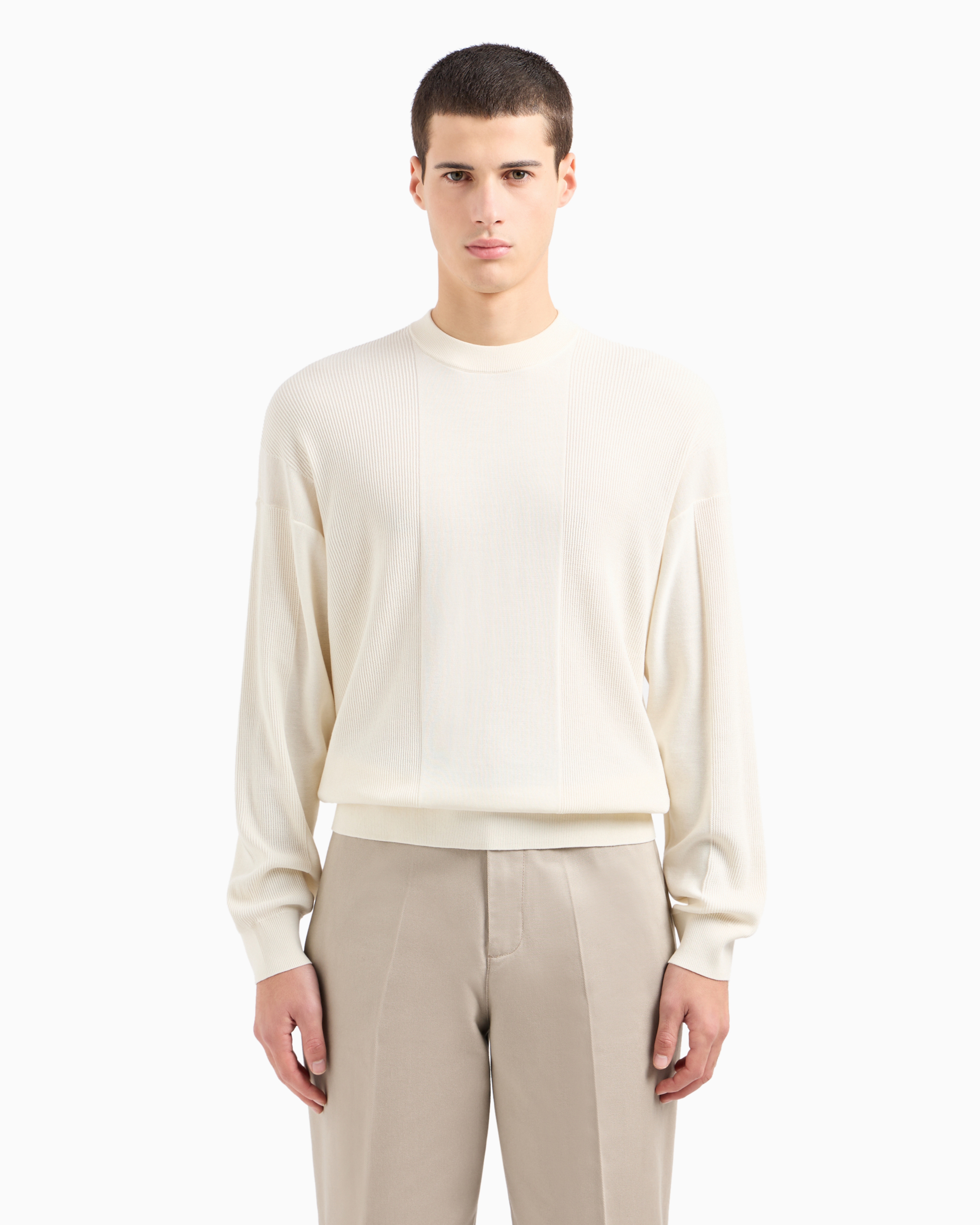 EMPORIO ARMANI RIBBED JUMPER WITH REVERSE PLAIN-KNIT INSERTS 