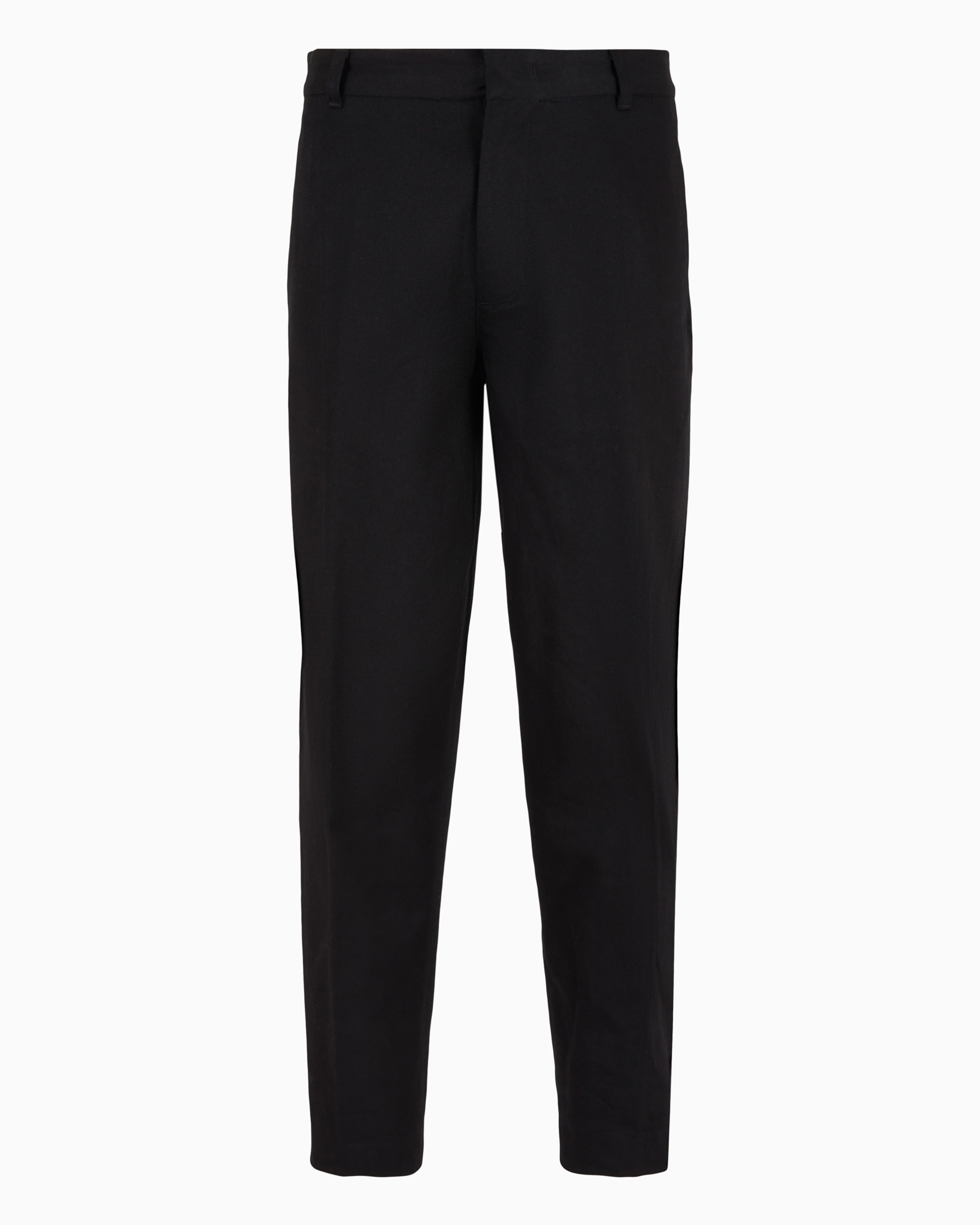 Emporio Armani Official Store Cotton Twill Wide Trousers With Pleat In Black