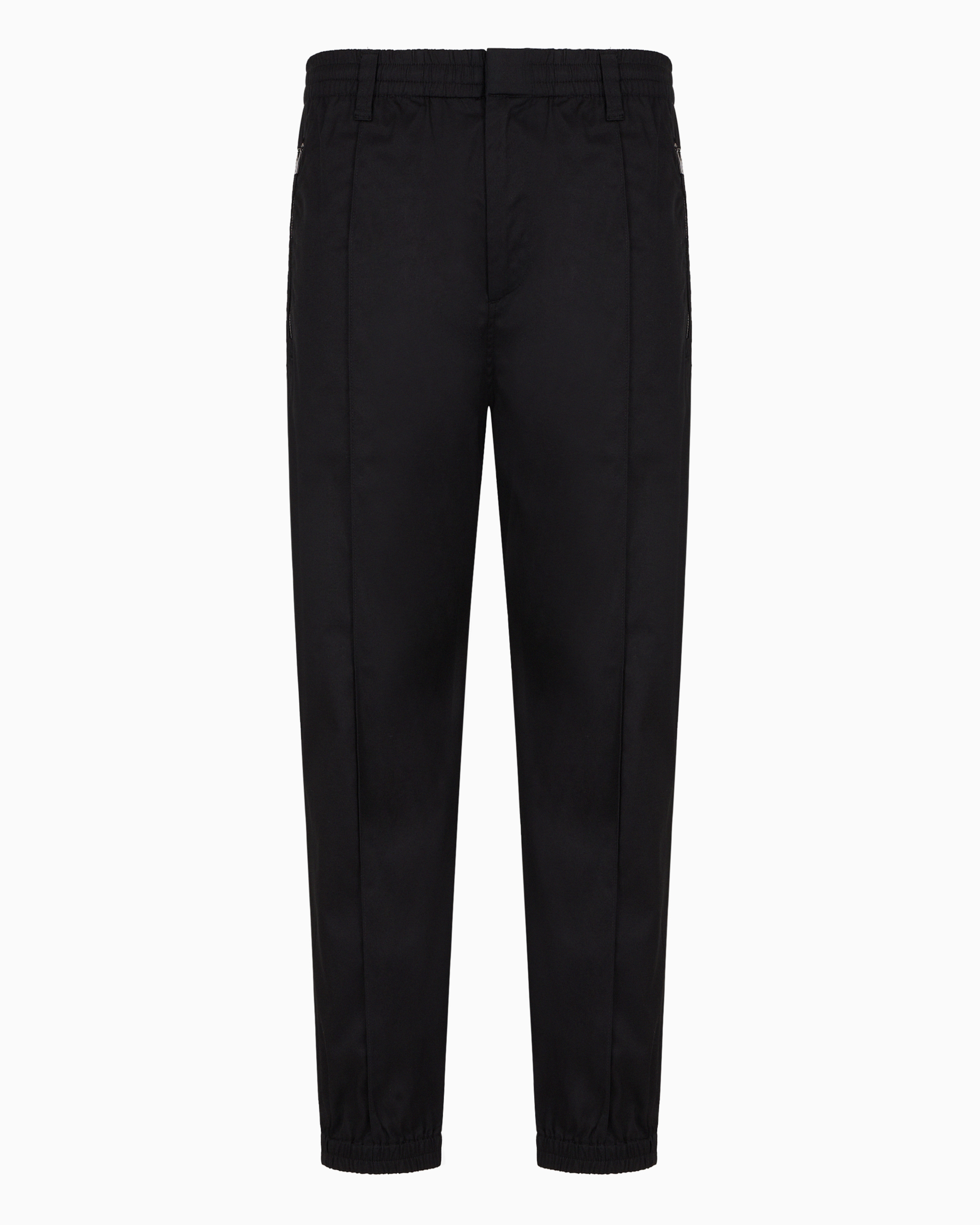 Emporio Armani Official Store Comfortable Cotton Twill Trousers With Centre Crease And Stretch Cuffs In Black