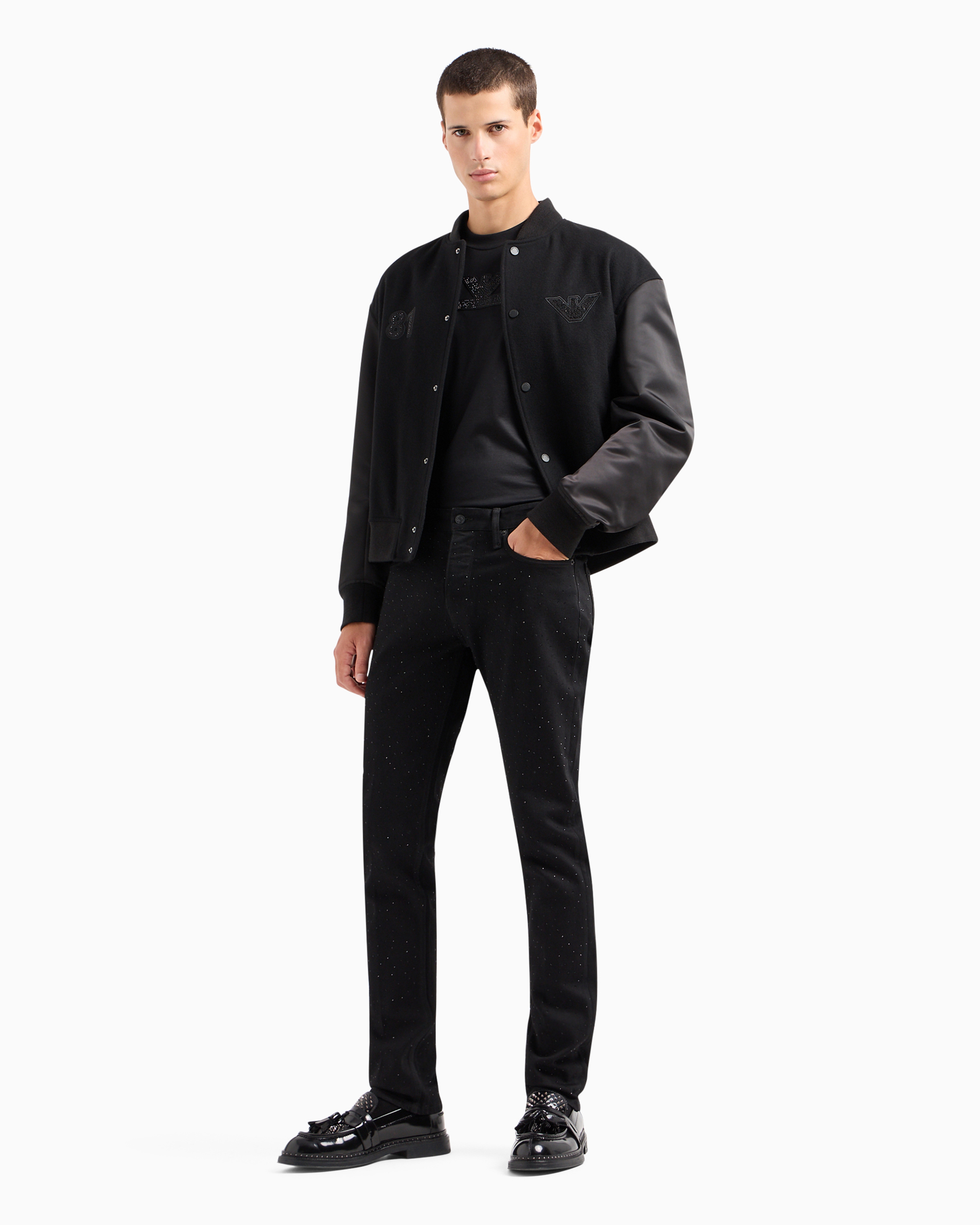 Emporio Armani Asv Clubwear Oversize Sweater In Lyocell-blend Jersey With Rhinestone Patch In Black