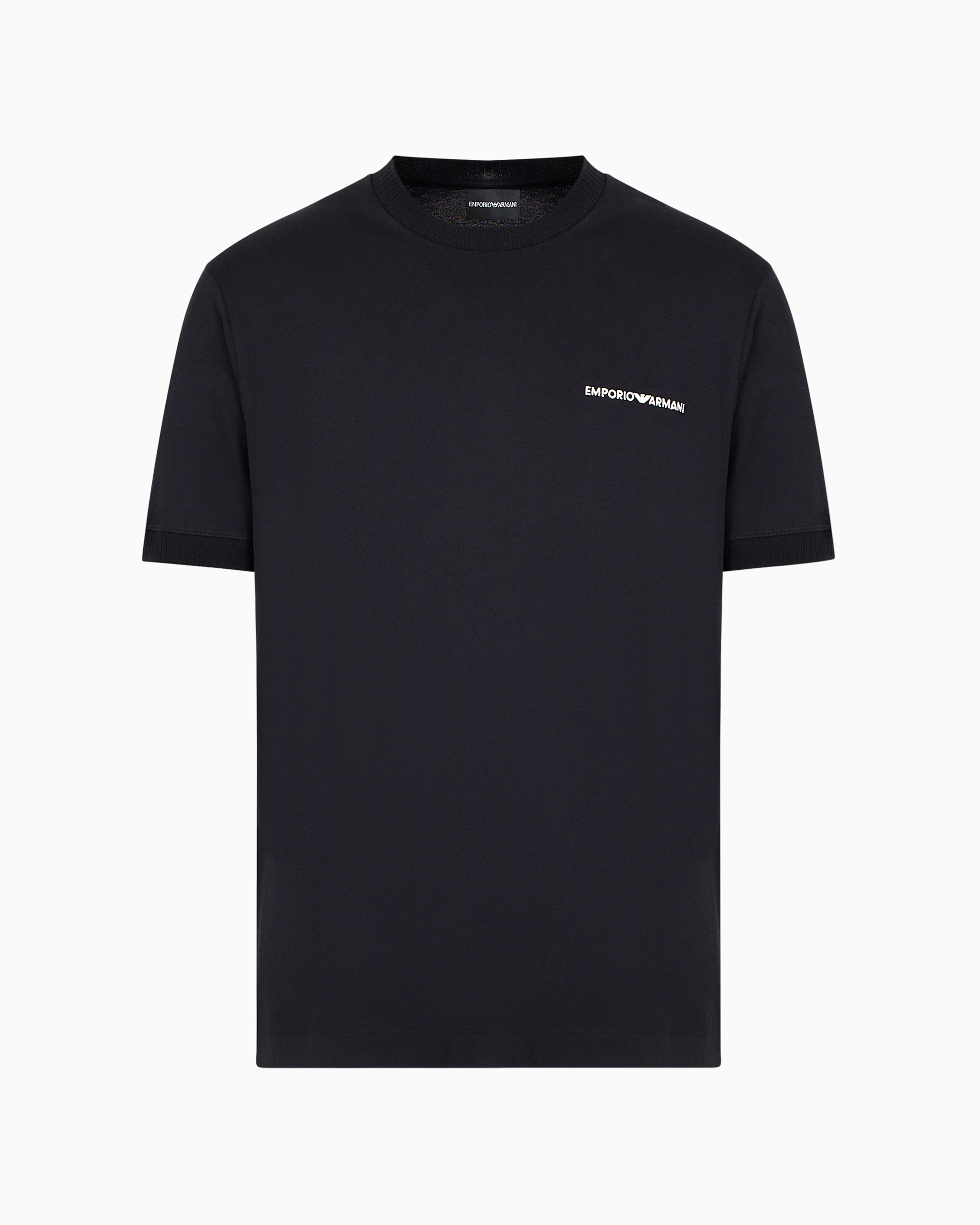 Emporio Armani Official Store Lightweight Jersey T-shirt With Logo Embroidery And Ribbed Trim In Noir À Logo