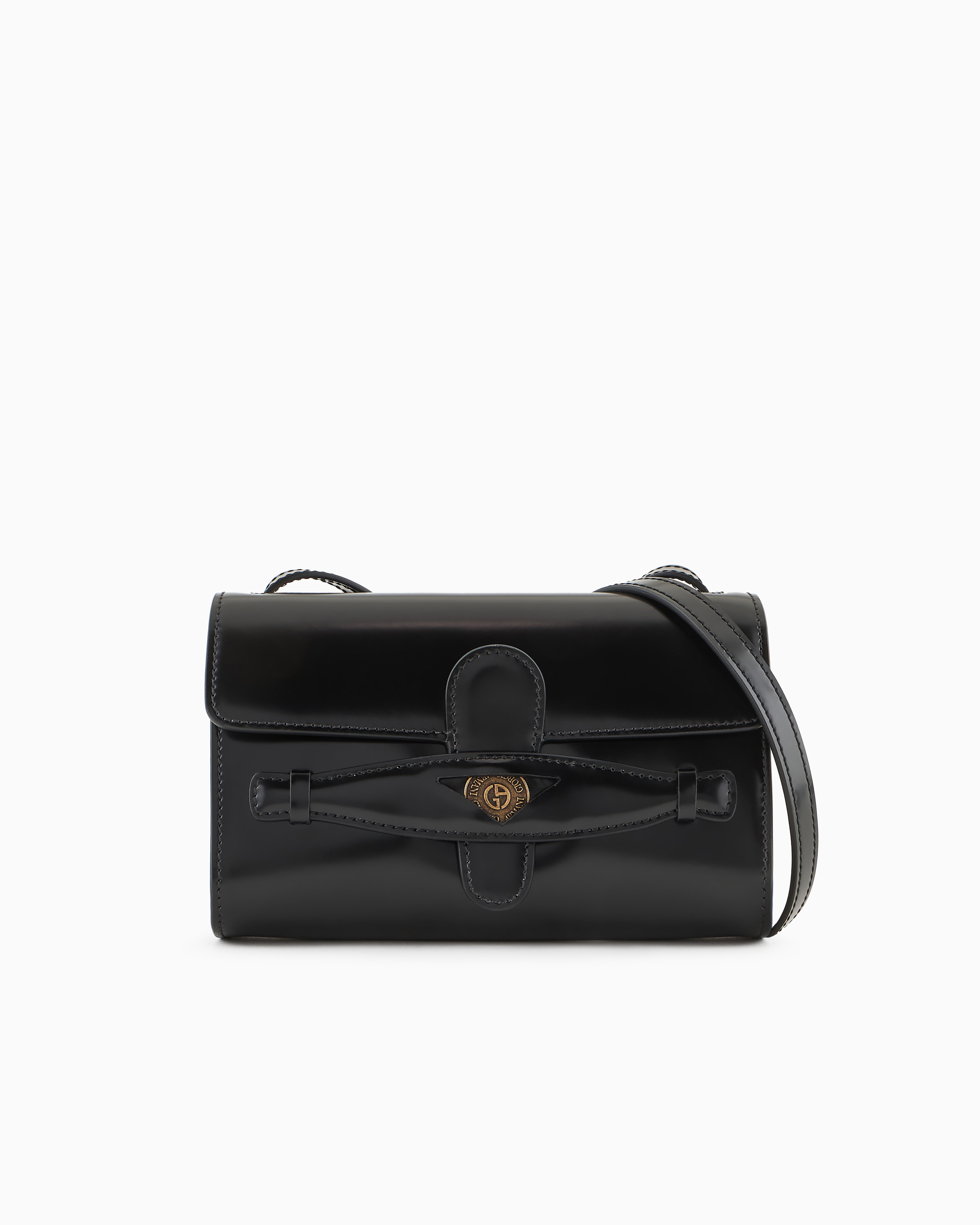 Giorgio Armani Official Store Small Denim Collection Crossbody Bag In Brushed Leather In Black