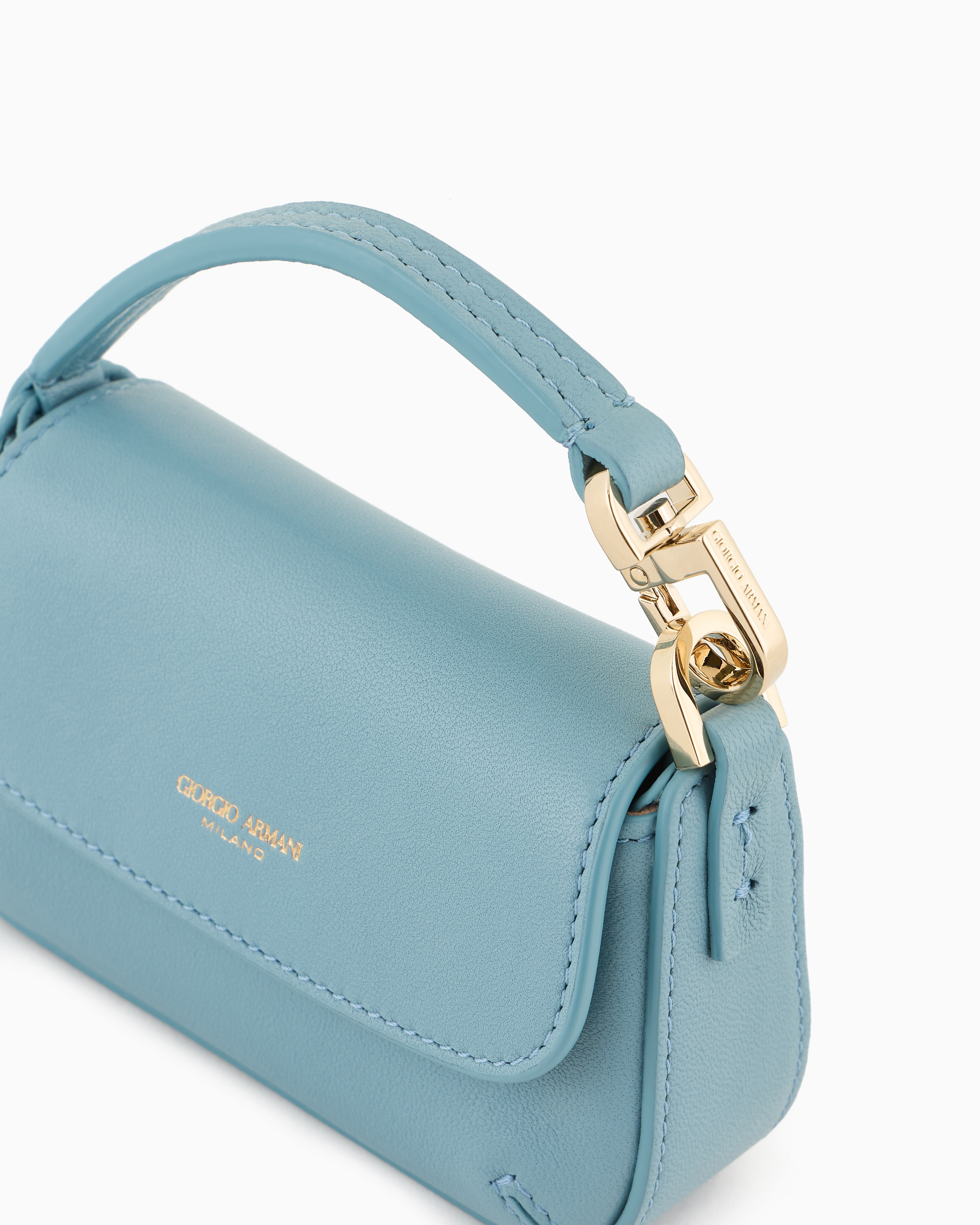 Shop Giorgio Armani Mini La Prima Soft Nappa-leather Charm Bag In Azure