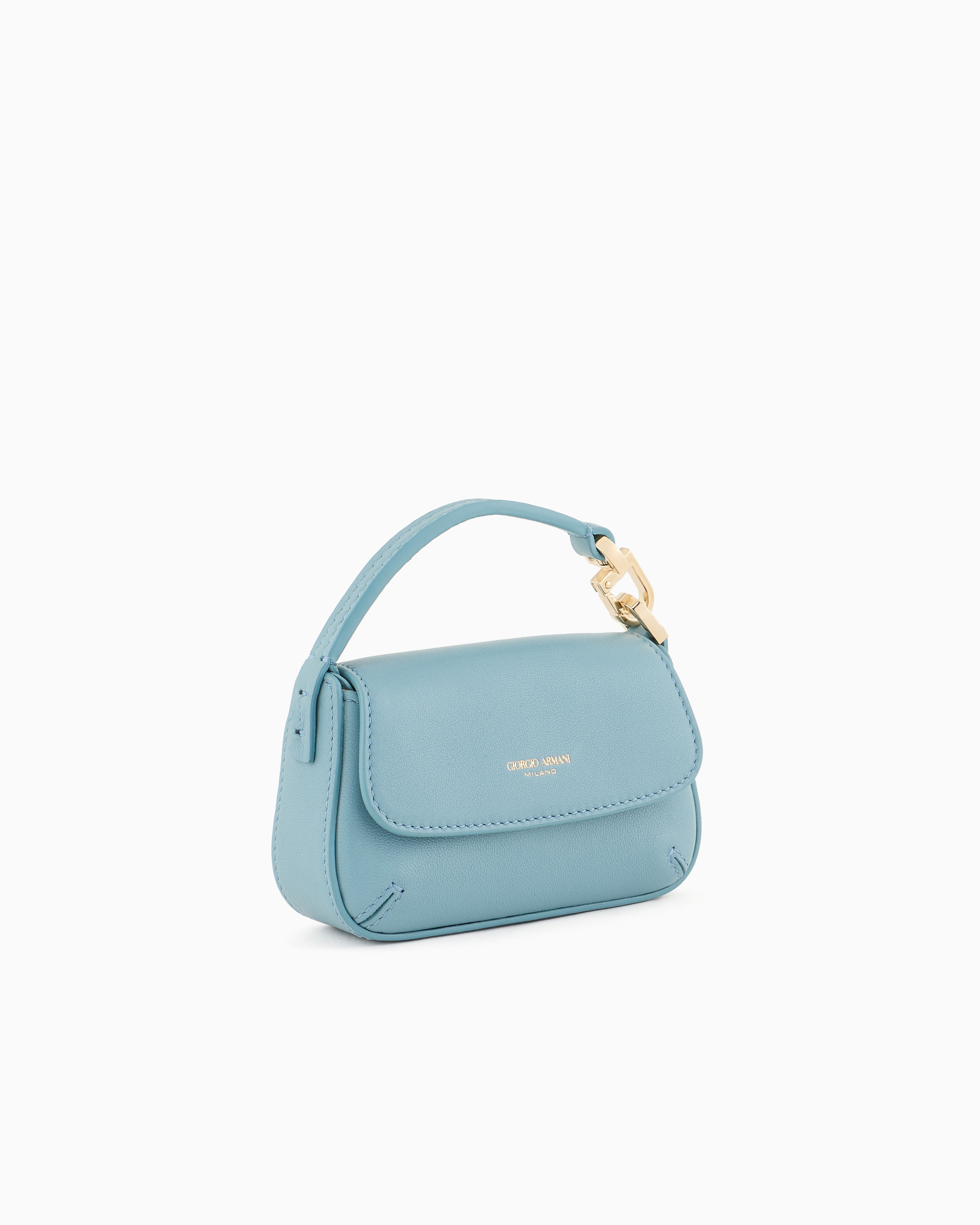 Shop Giorgio Armani Mini La Prima Soft Nappa-leather Charm Bag In Azure