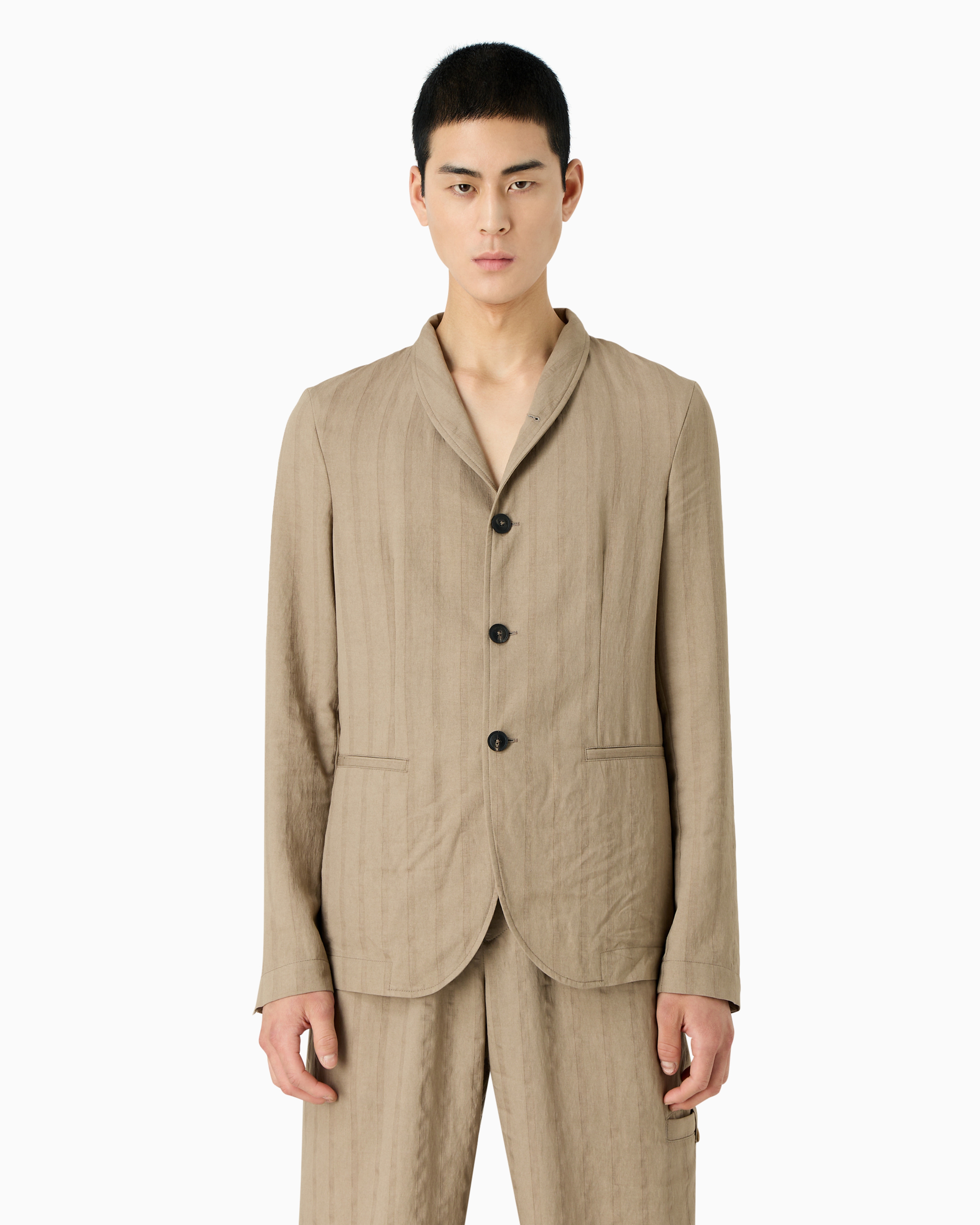 Emporio Armani Vertically Striped Blazer In White