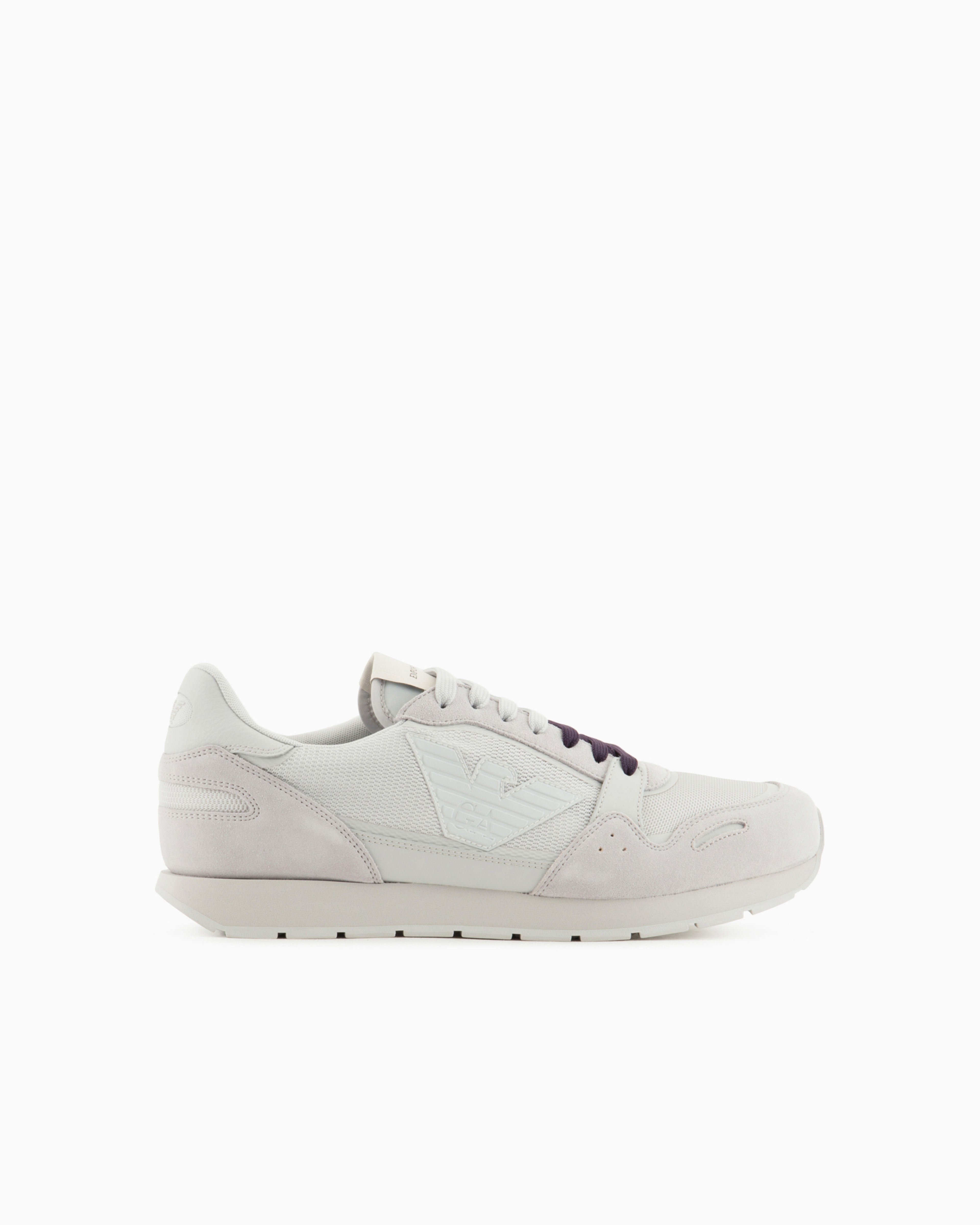 Emporio Armani Official Store Mesh Sneakers With Suede Details And Eagle Patch In Grey