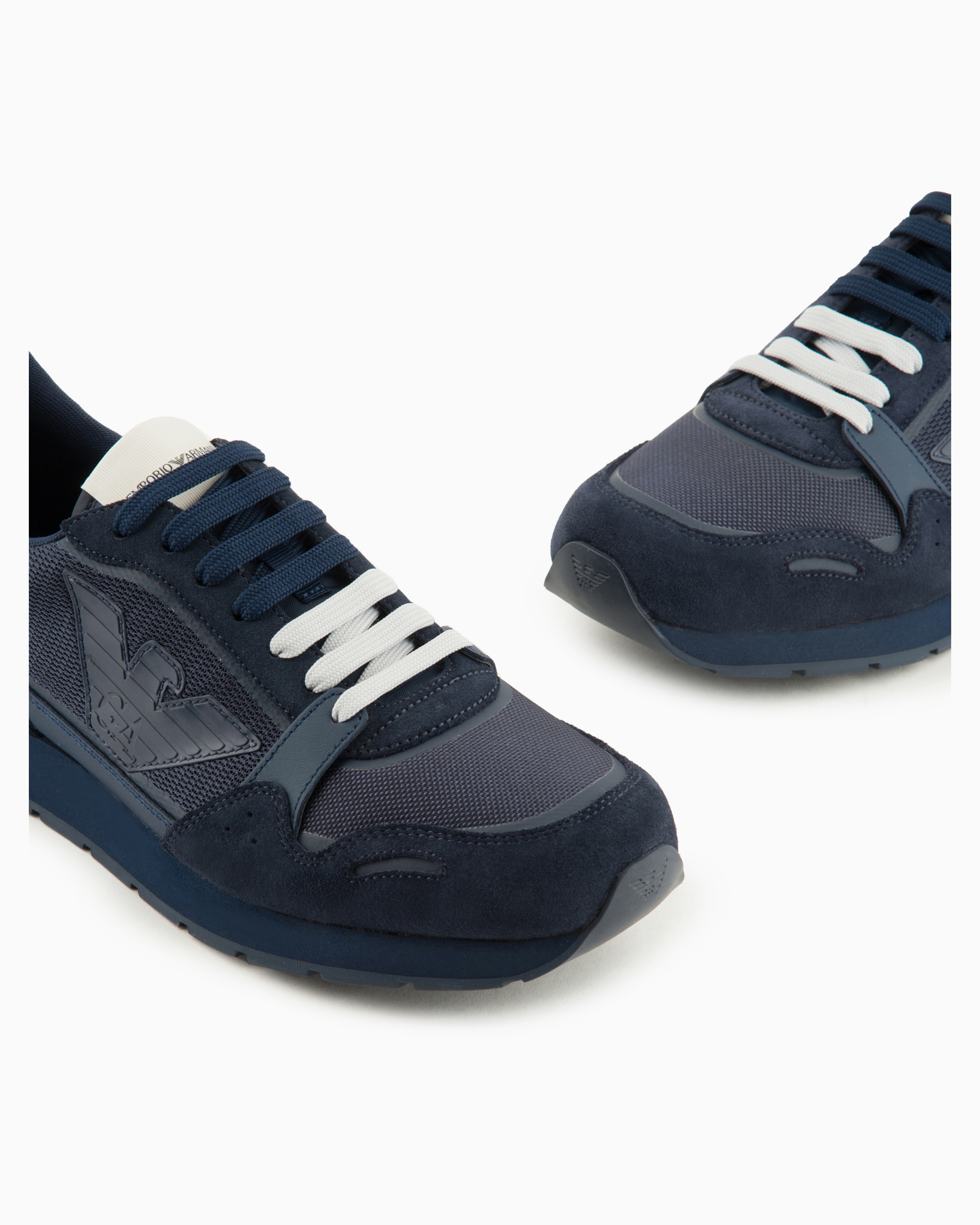 EMPORIO ARMANI MESH SNEAKERS WITH SUEDE DETAILS AND EAGLE PATCH 