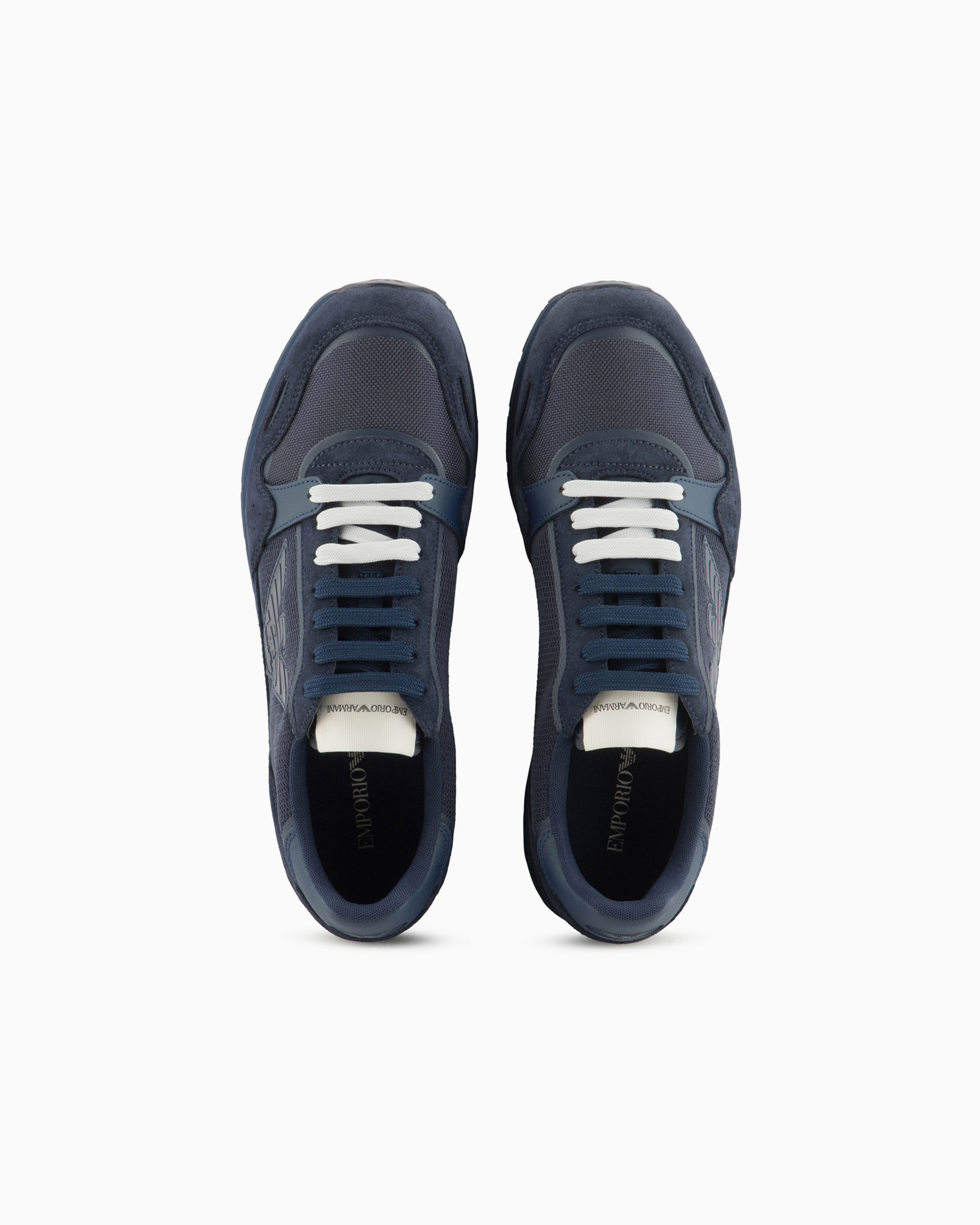 EMPORIO ARMANI MESH SNEAKERS WITH SUEDE DETAILS AND EAGLE PATCH 