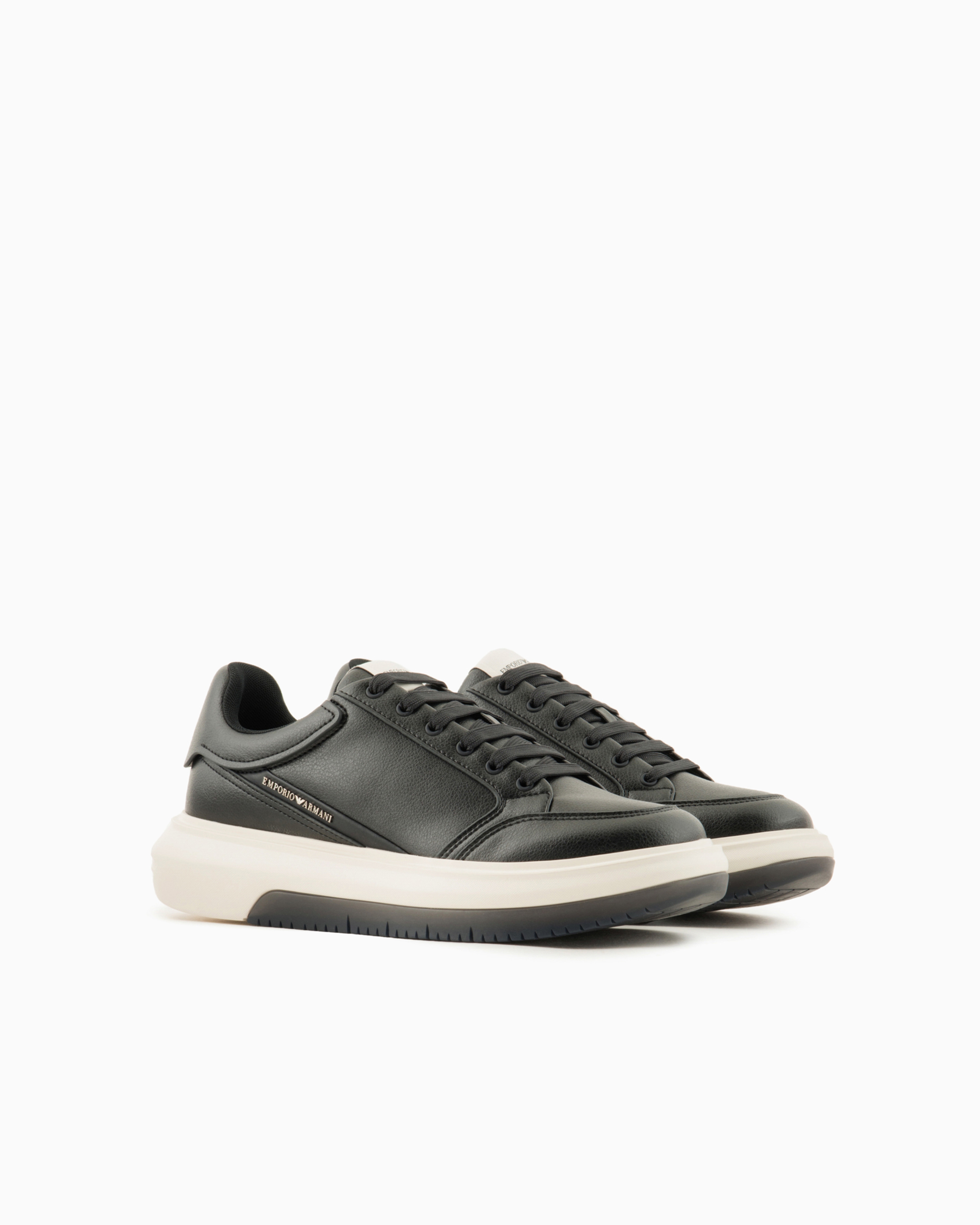 EMPORIO ARMANI HAMMERED-LEATHER SNEAKERS WITH SIDE LOGO 