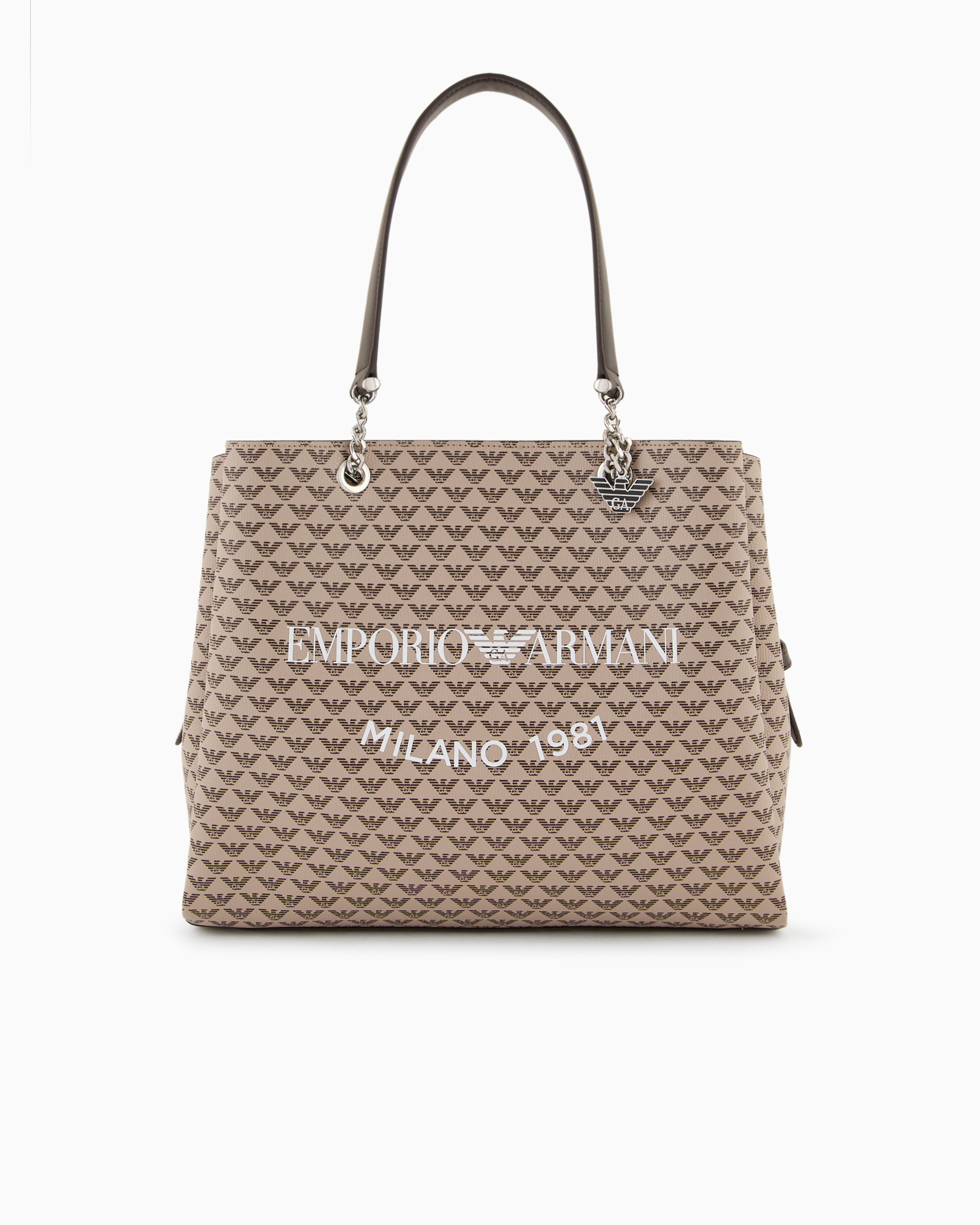 Emporio Armani Official Store All-over Eagle Shopper Bag With Eagle Charm In Beige
