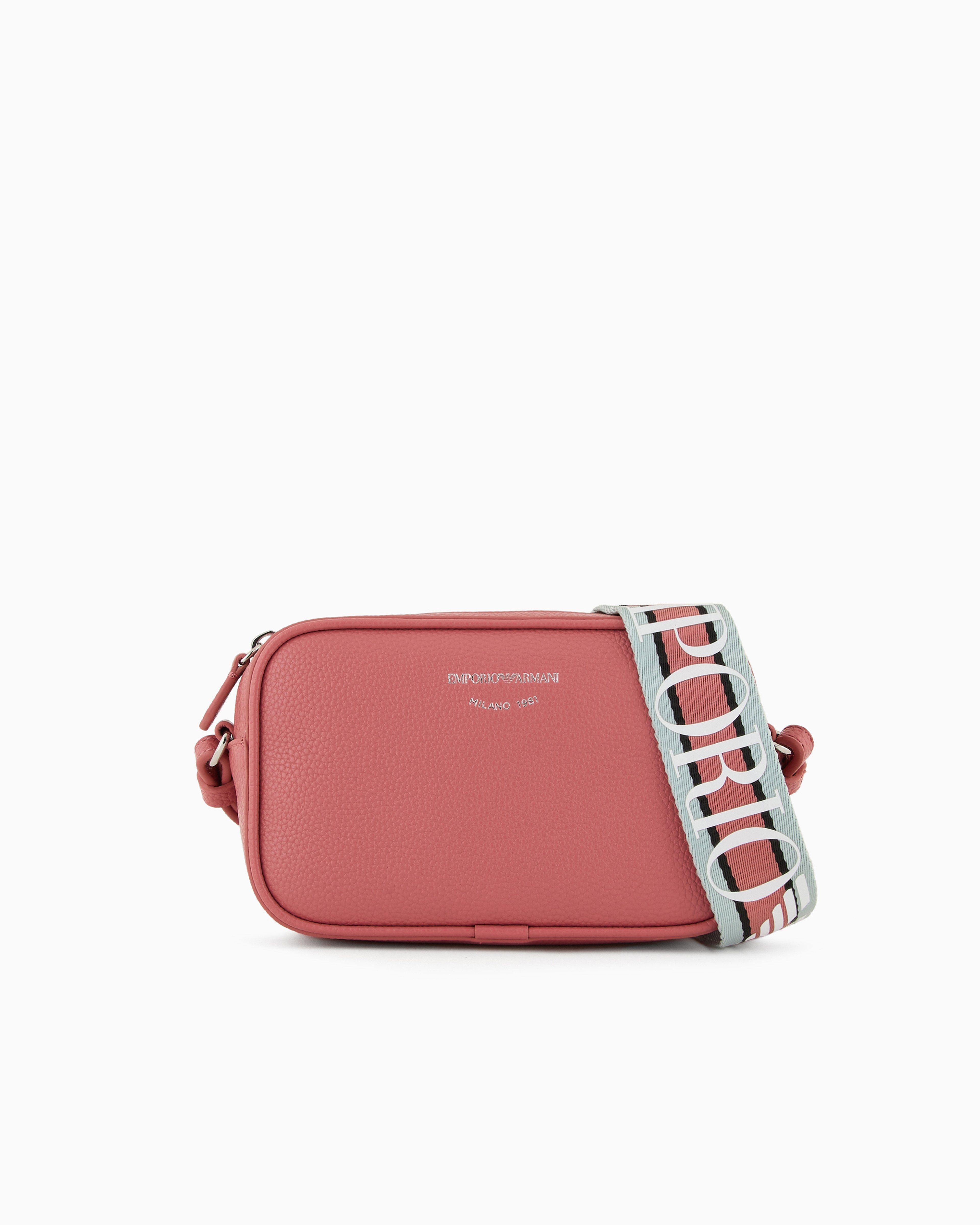 Emporio Armani Official Store Deer-print Camera Case With Shoulder Strap In Powder Pink