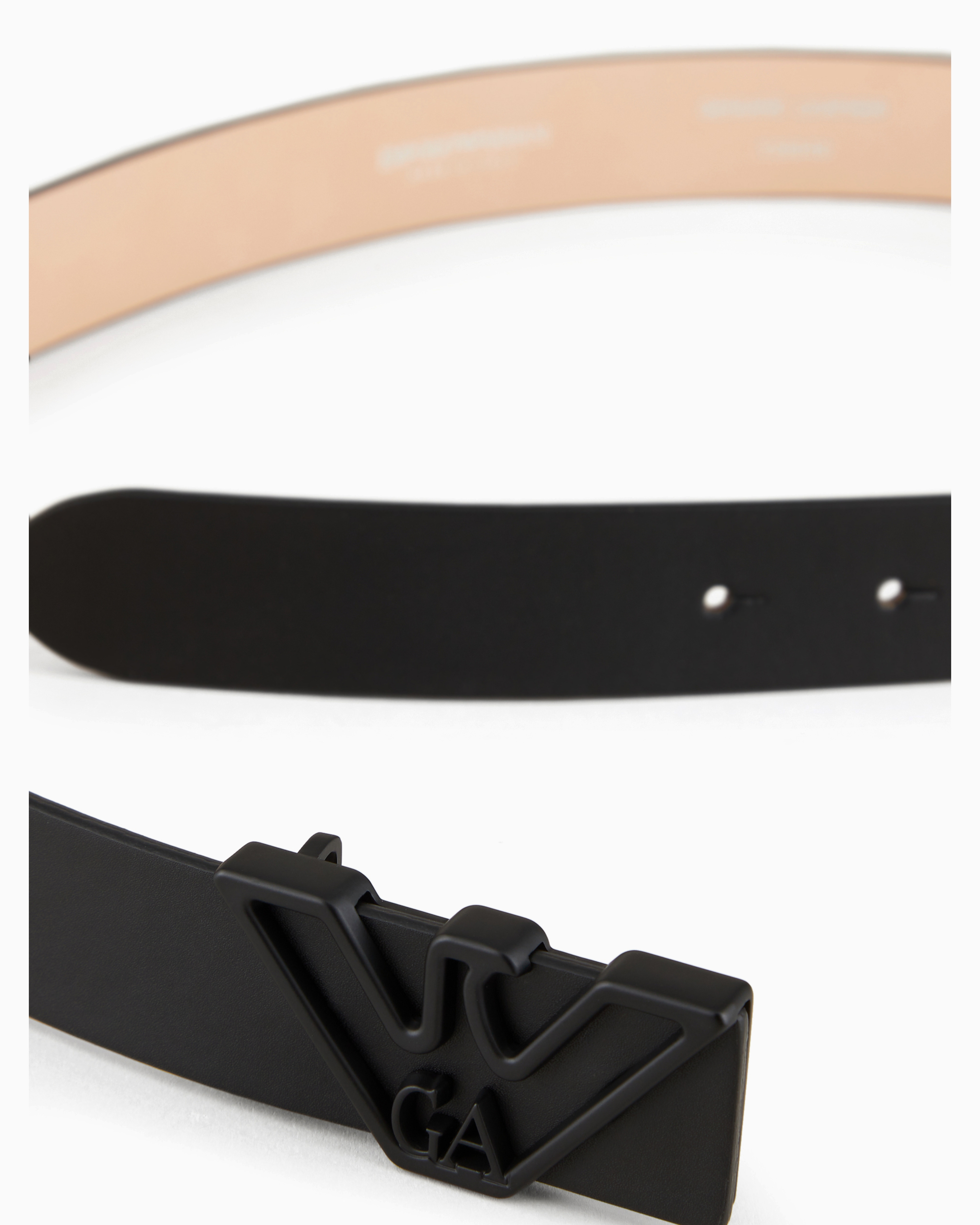 Emporio Armani Smooth Leather Belt With Eagle Plate In Black