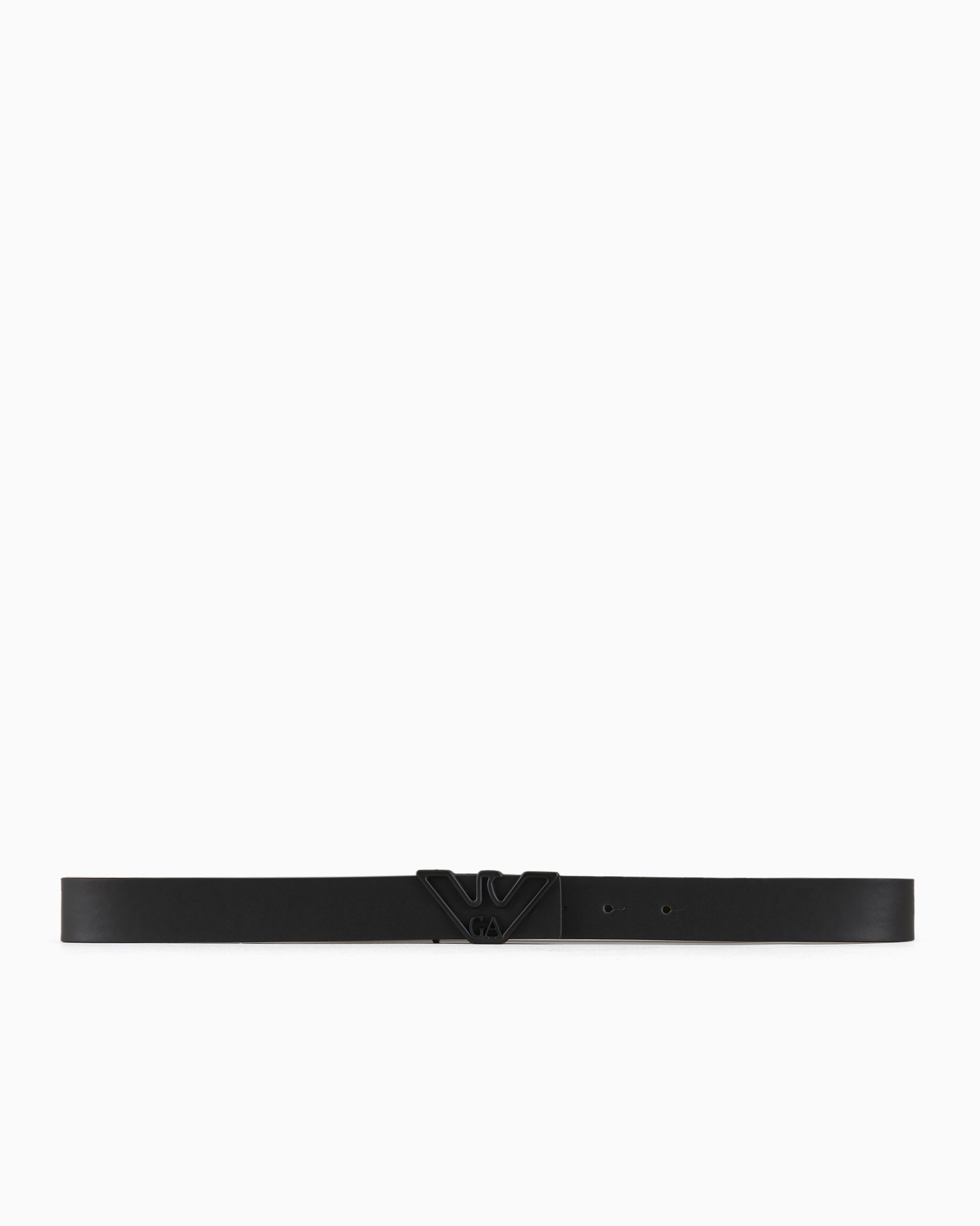 Emporio Armani Smooth Leather Belt With Eagle Plate In Black