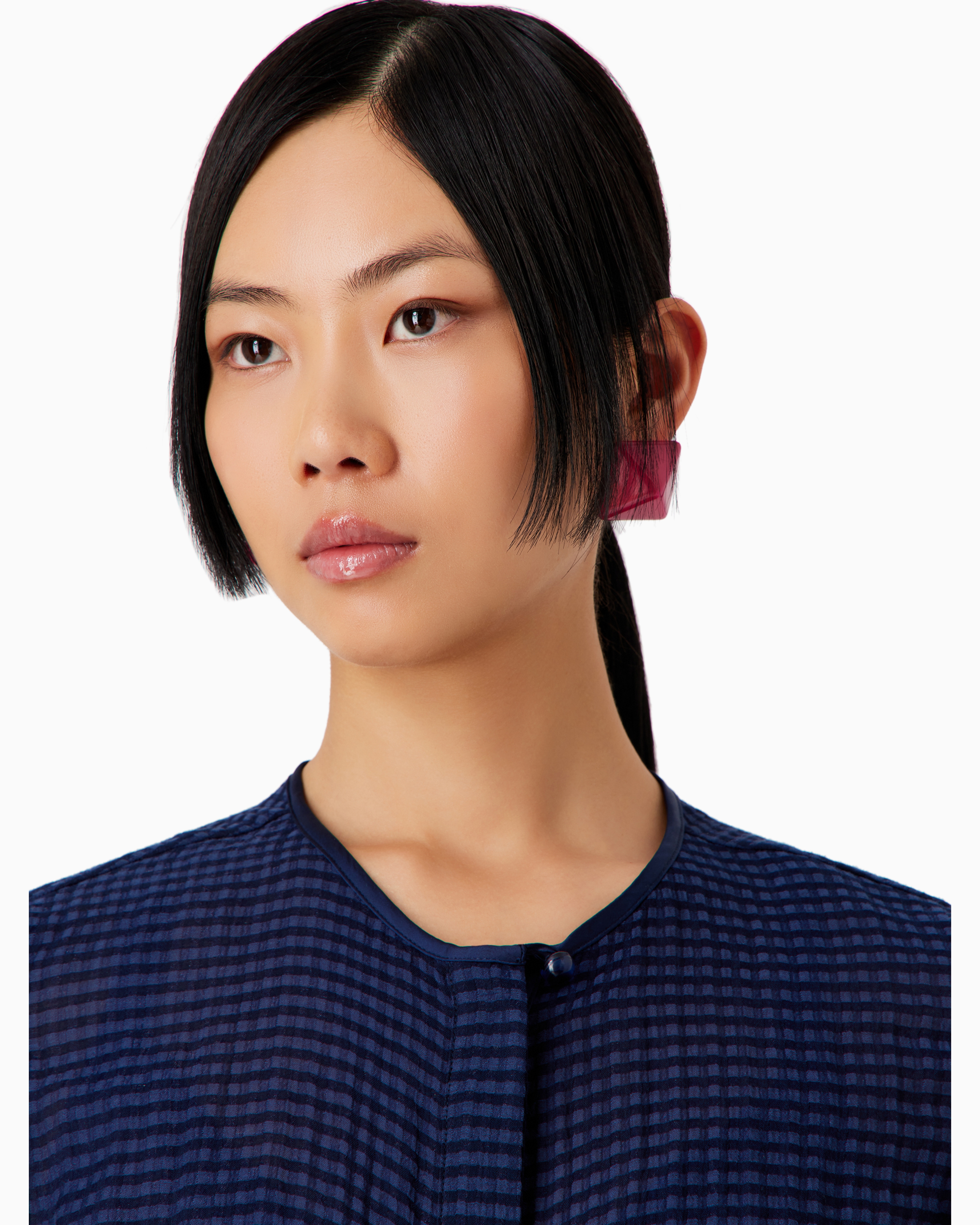 Emporio Armani Official Store Shirt Jacket In Gingham-effect Seersucker Fabric In Blue