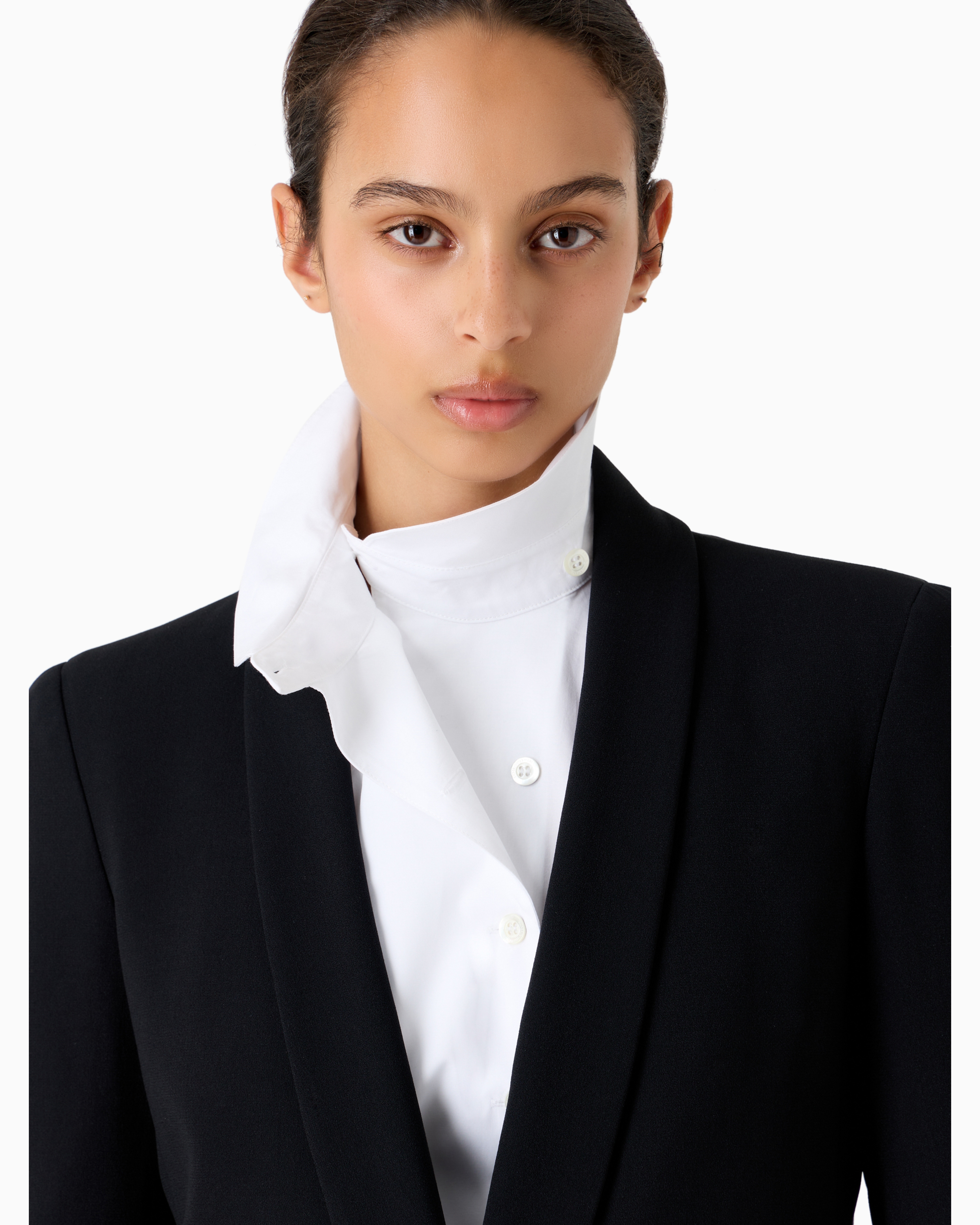 Shop Emporio Armani Petal-collar Shirt With Off-centre Poplin Buttons In White