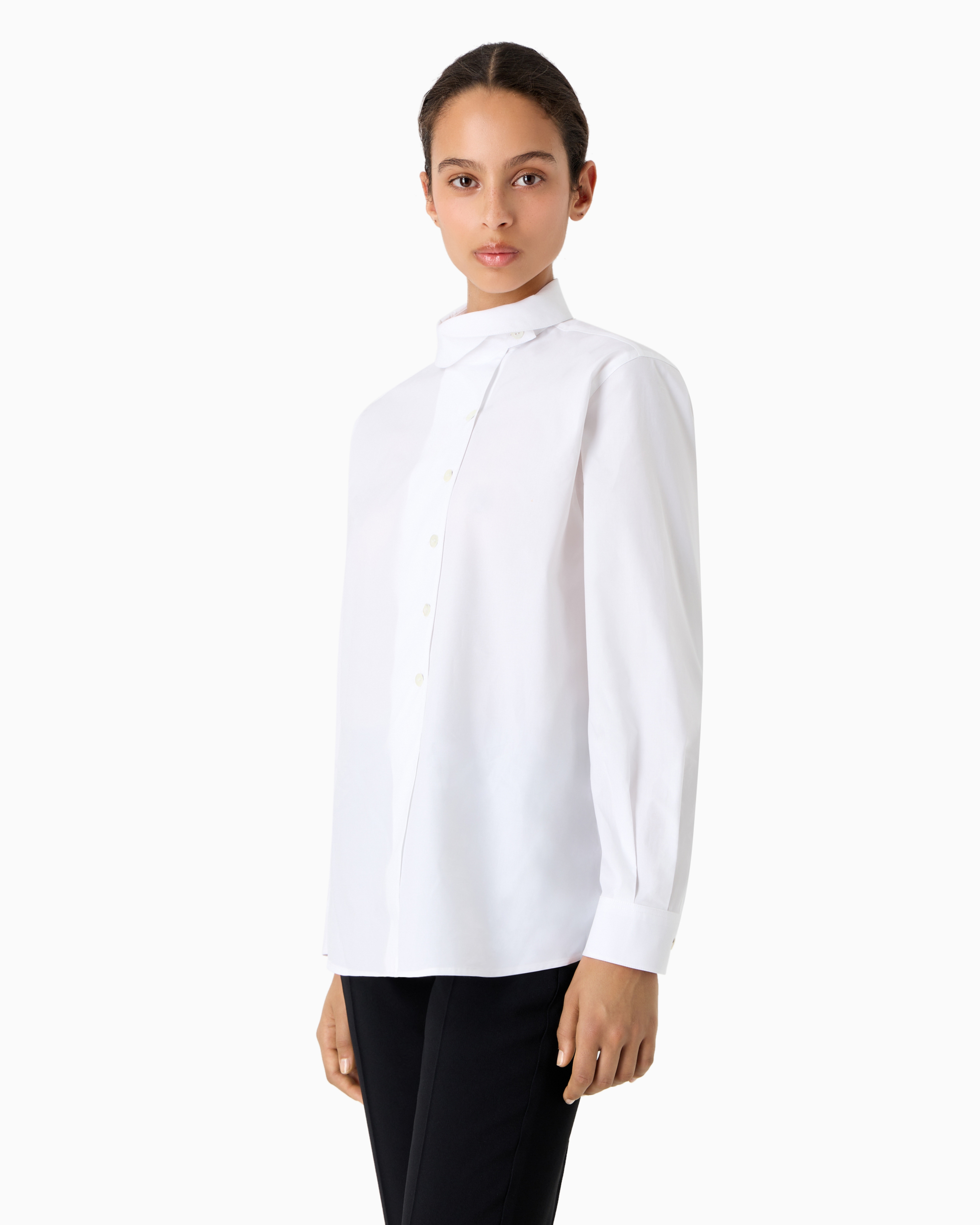 Shop Emporio Armani Petal-collar Shirt With Off-centre Poplin Buttons In White