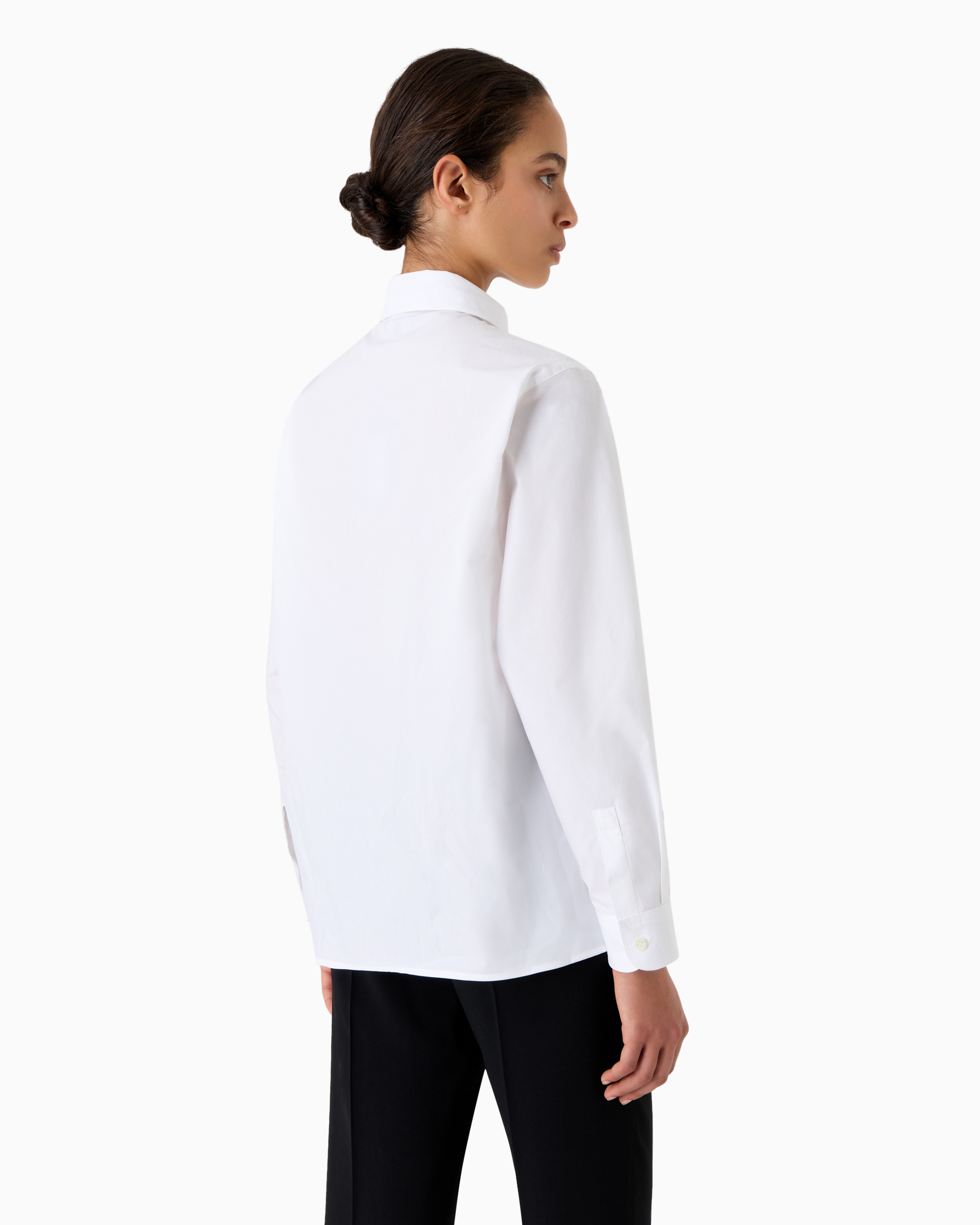 Shop Emporio Armani Petal-collar Shirt With Off-centre Poplin Buttons In White