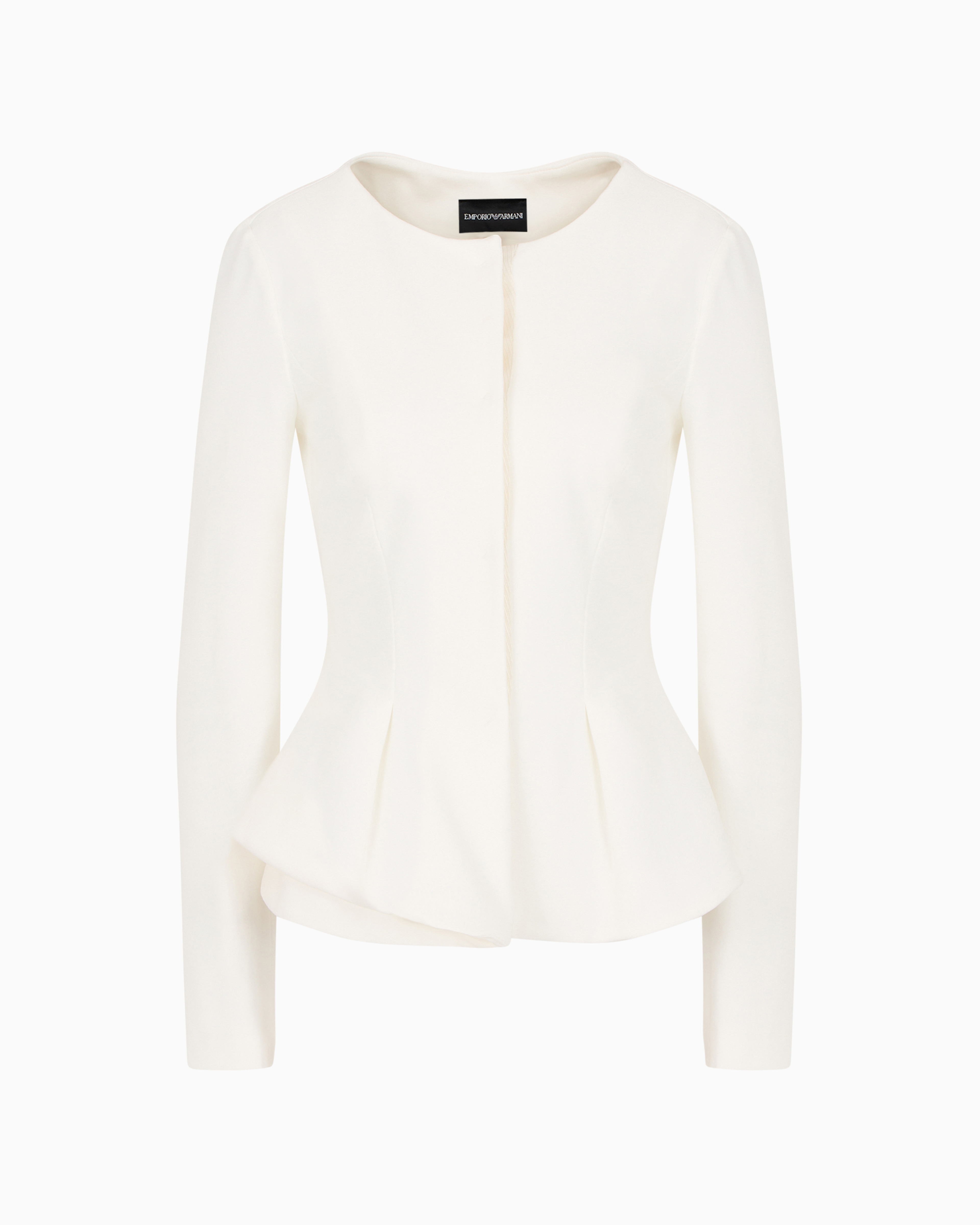 Emporio Armani Official Store Flared Single-breasted Jacket In Stretch Milano-stitch Fabric In White