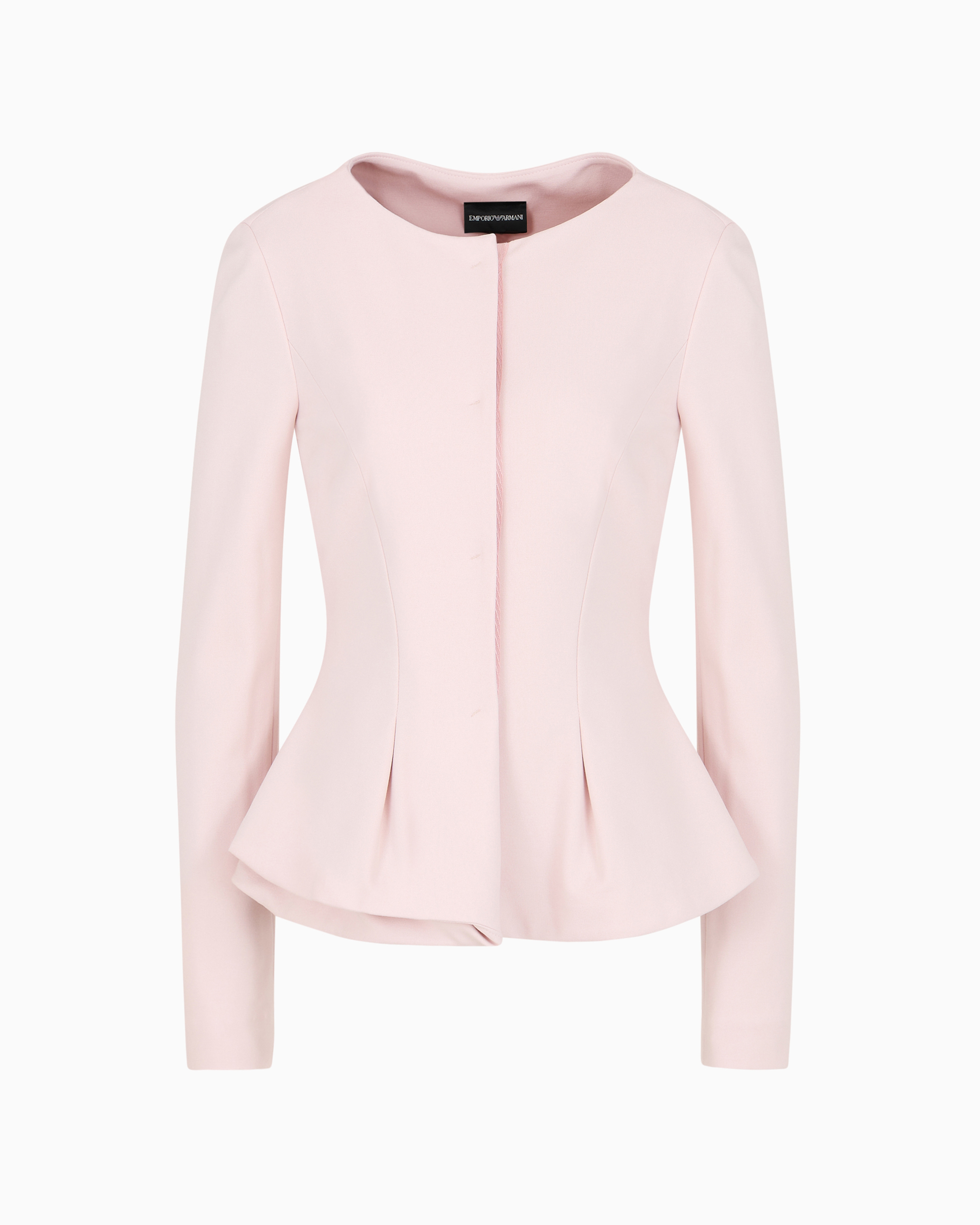 Emporio Armani Official Store Flared Single-breasted Jacket In Stretch Milano-stitch Fabric In Pink