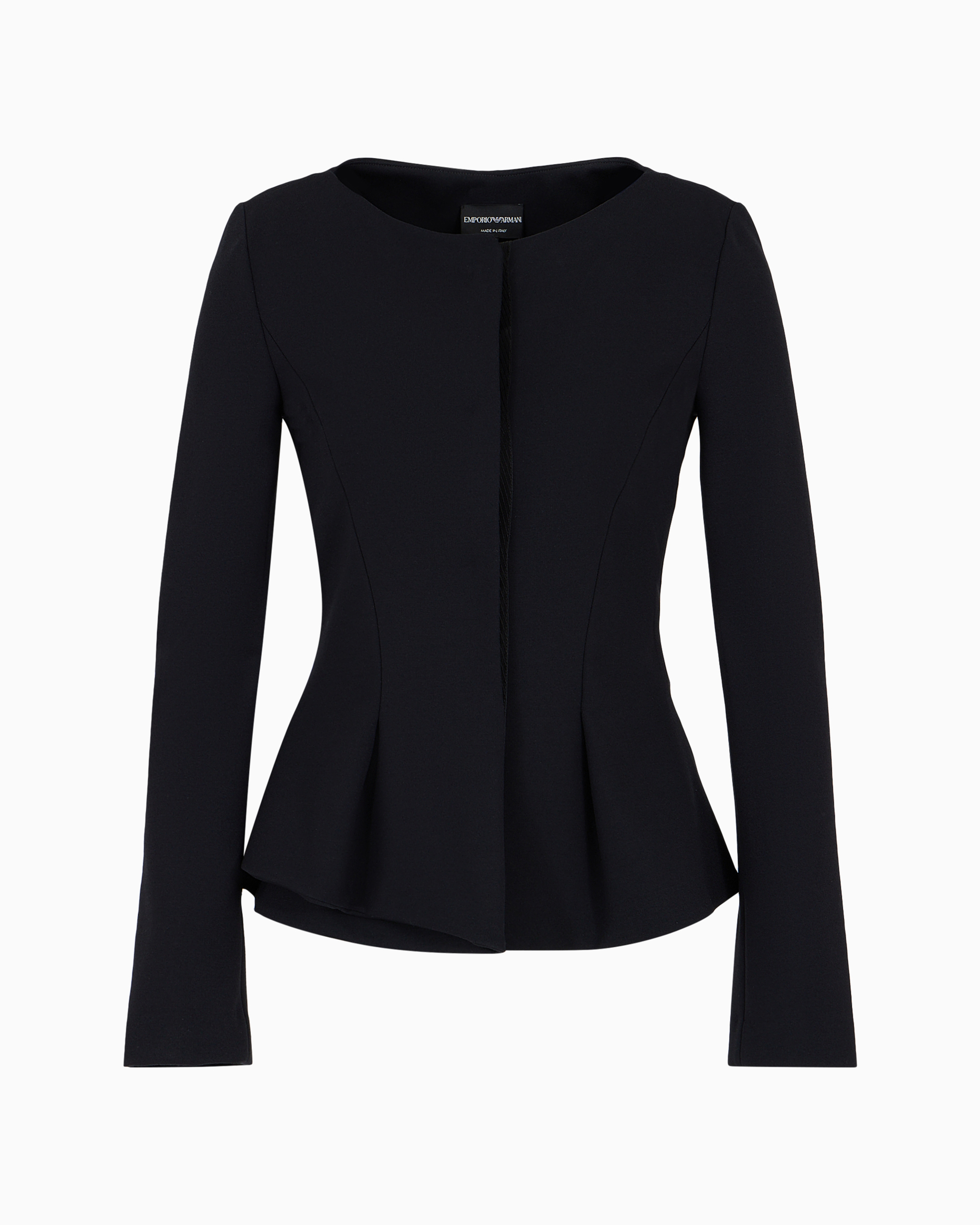 Emporio Armani Official Store Flared Single-breasted Jacket In Stretch Milano-stitch Fabric In Black