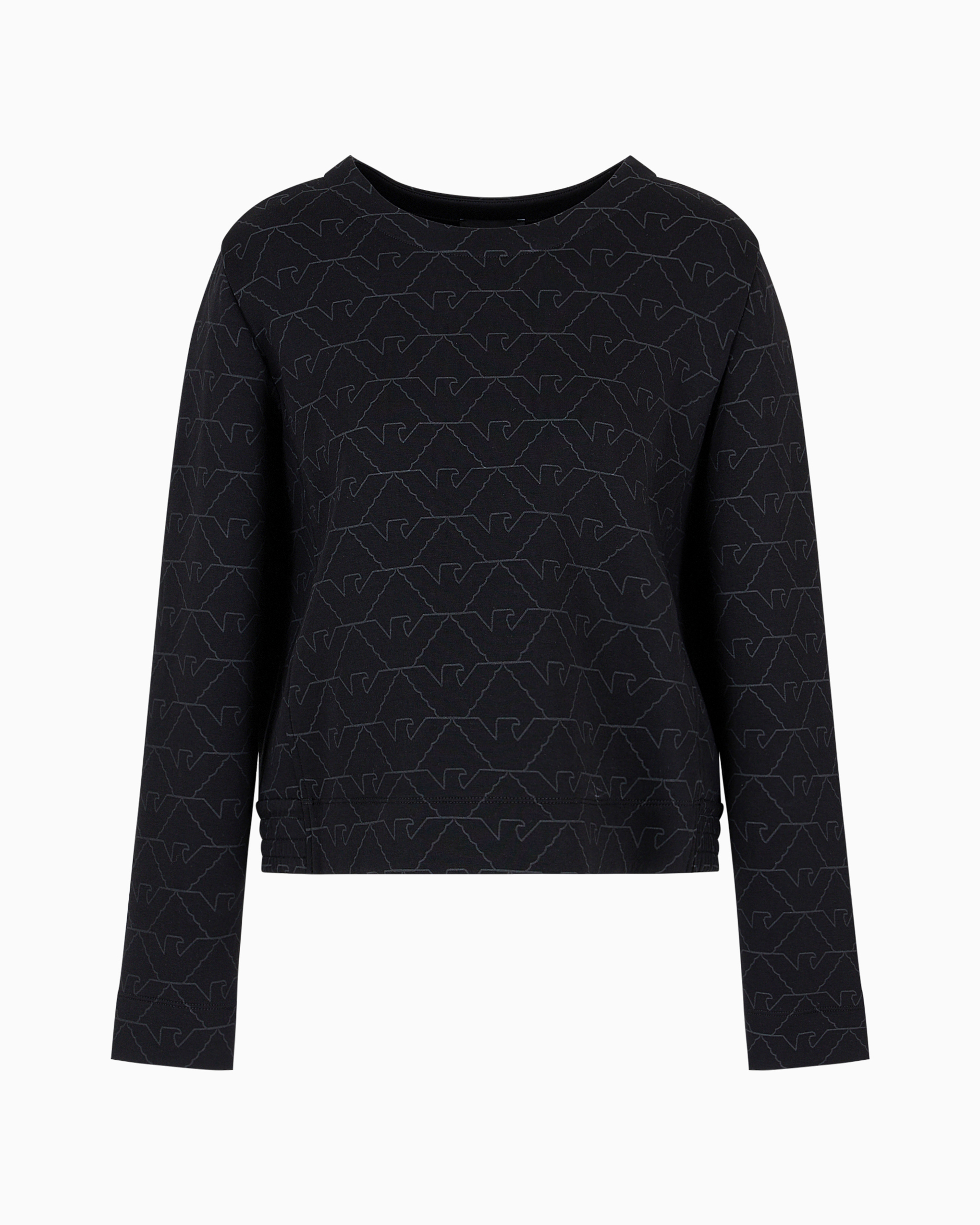 Emporio Armani Official Store Double-jersey Crew-neck Sweatshirt With Eagle In Black