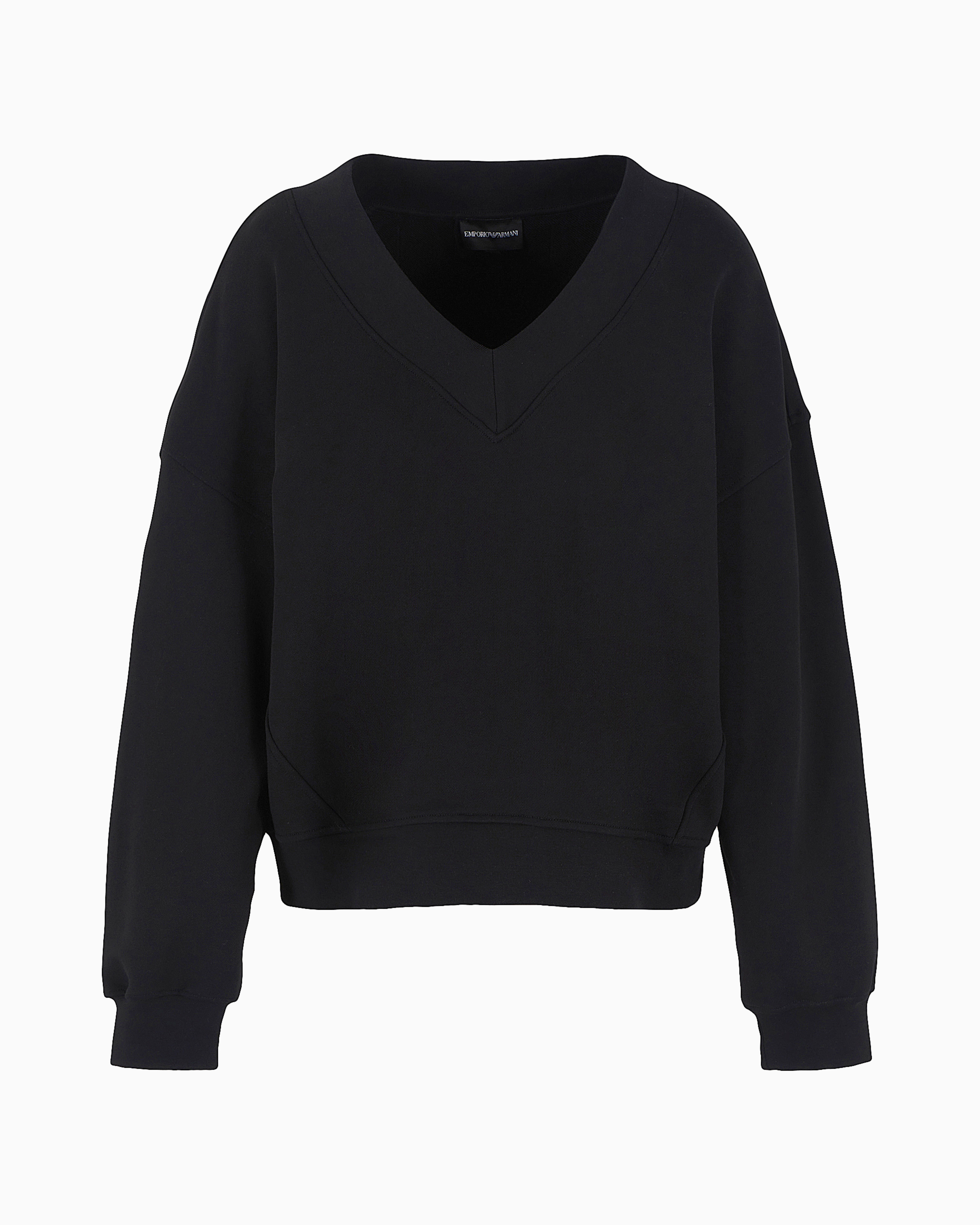 Emporio Armani Official Store Asv Organic French Terry V-neck Sweatshirt In Black