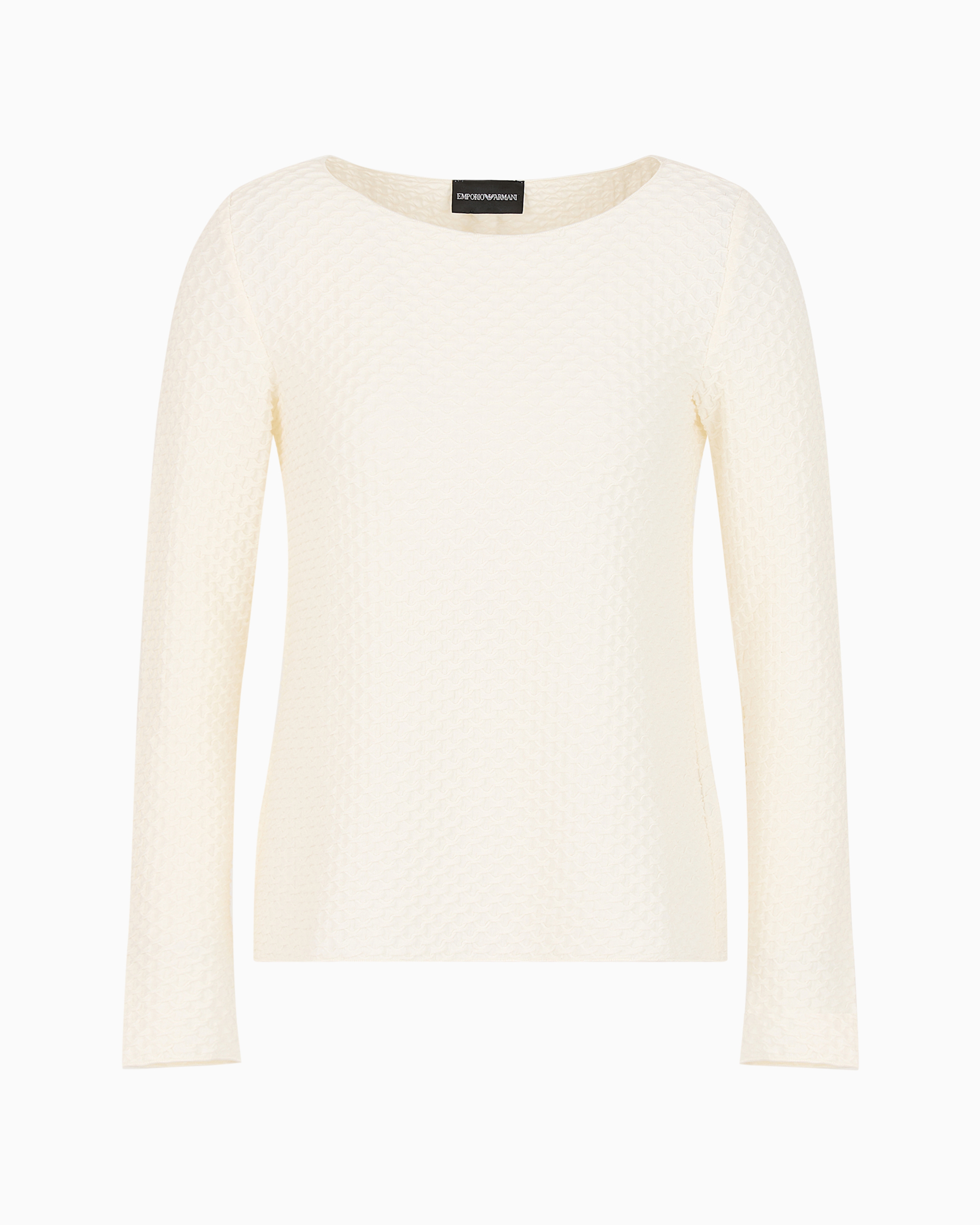 Emporio Armani Official Store Asv Recycled Jersey Jacquard Boat-neck Flared Jumper In White