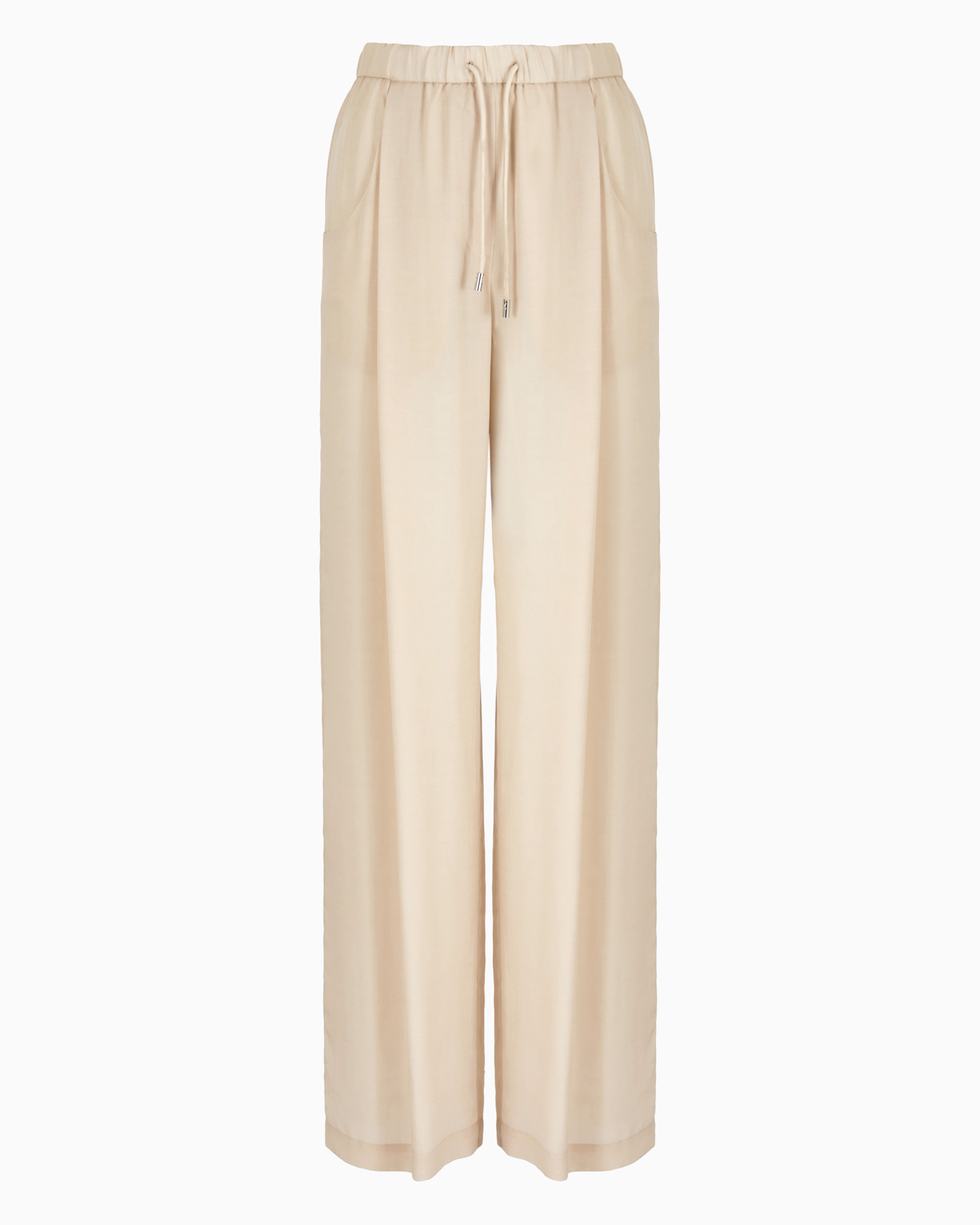 Emporio Armani Official Store Palazzo Trousers In A Fluid Fabric In Beige