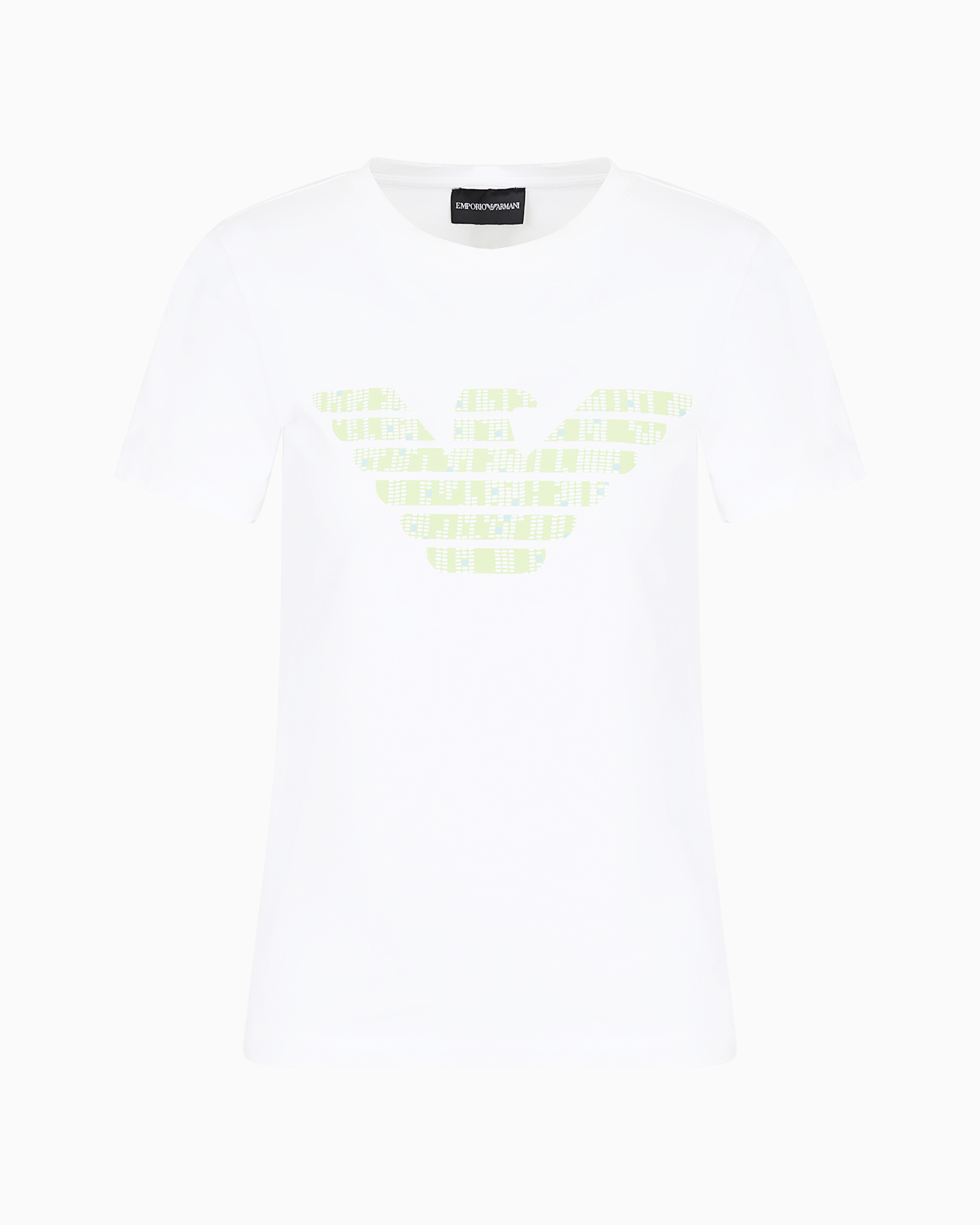 Emporio Armani Official Store Organic Stretch Jersey T-shirt With Asv Oversized Eagle Pattern In White