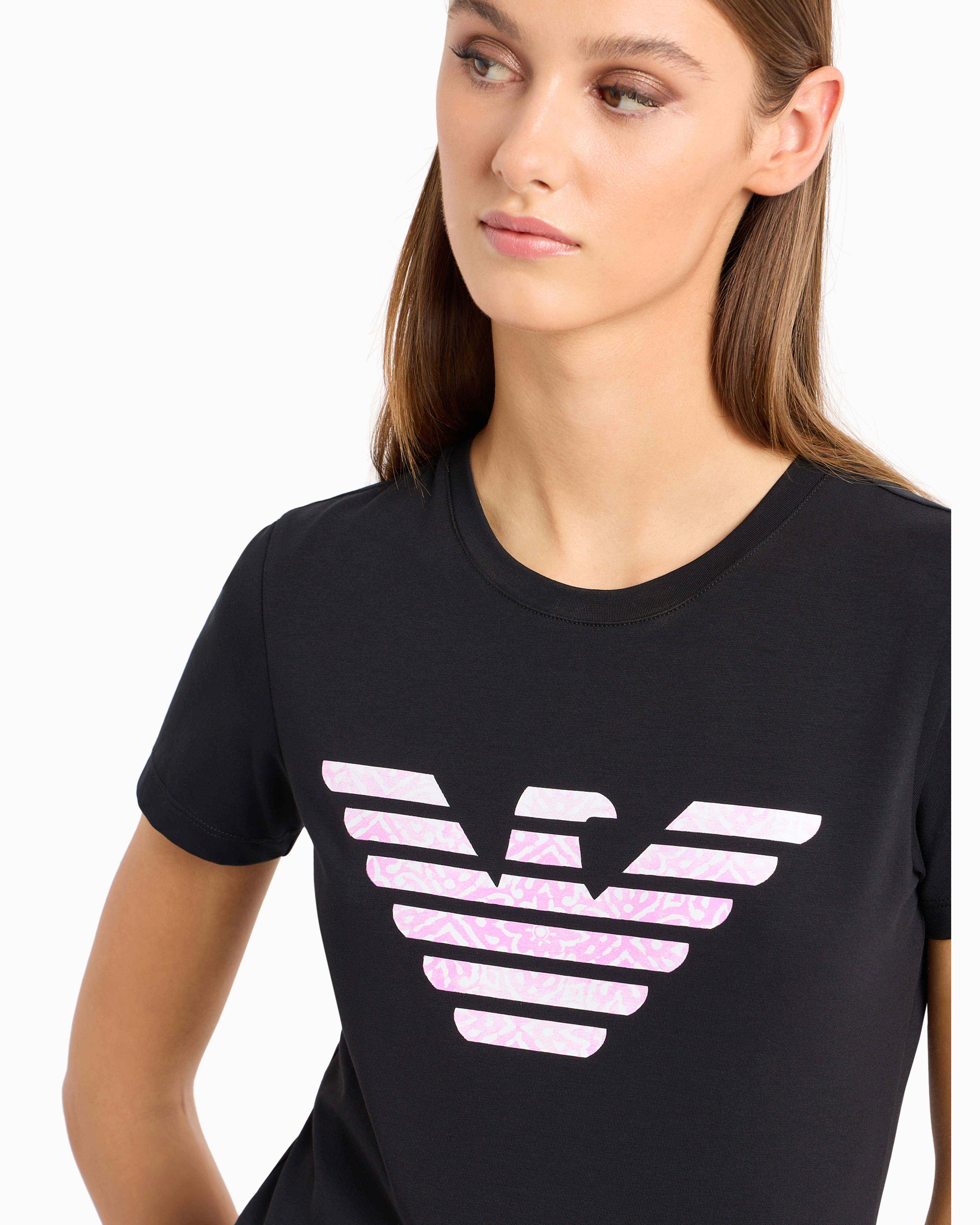 Shop Emporio Armani Organic Stretch Jersey T-shirt With Asv Oversized Eagle Pattern In Black