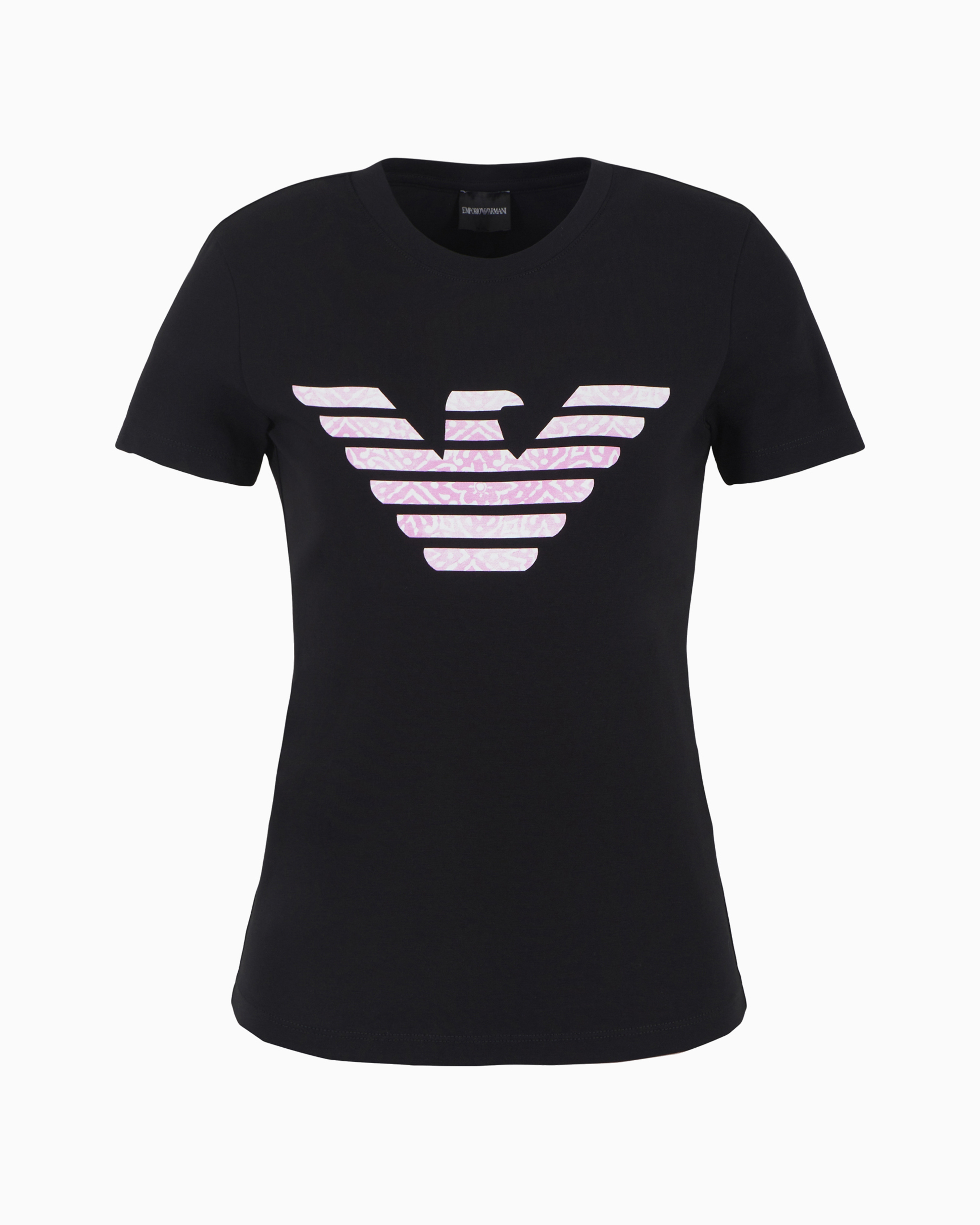 Emporio Armani Official Store Organic Stretch Jersey T-shirt With Asv Oversized Eagle Pattern In Black