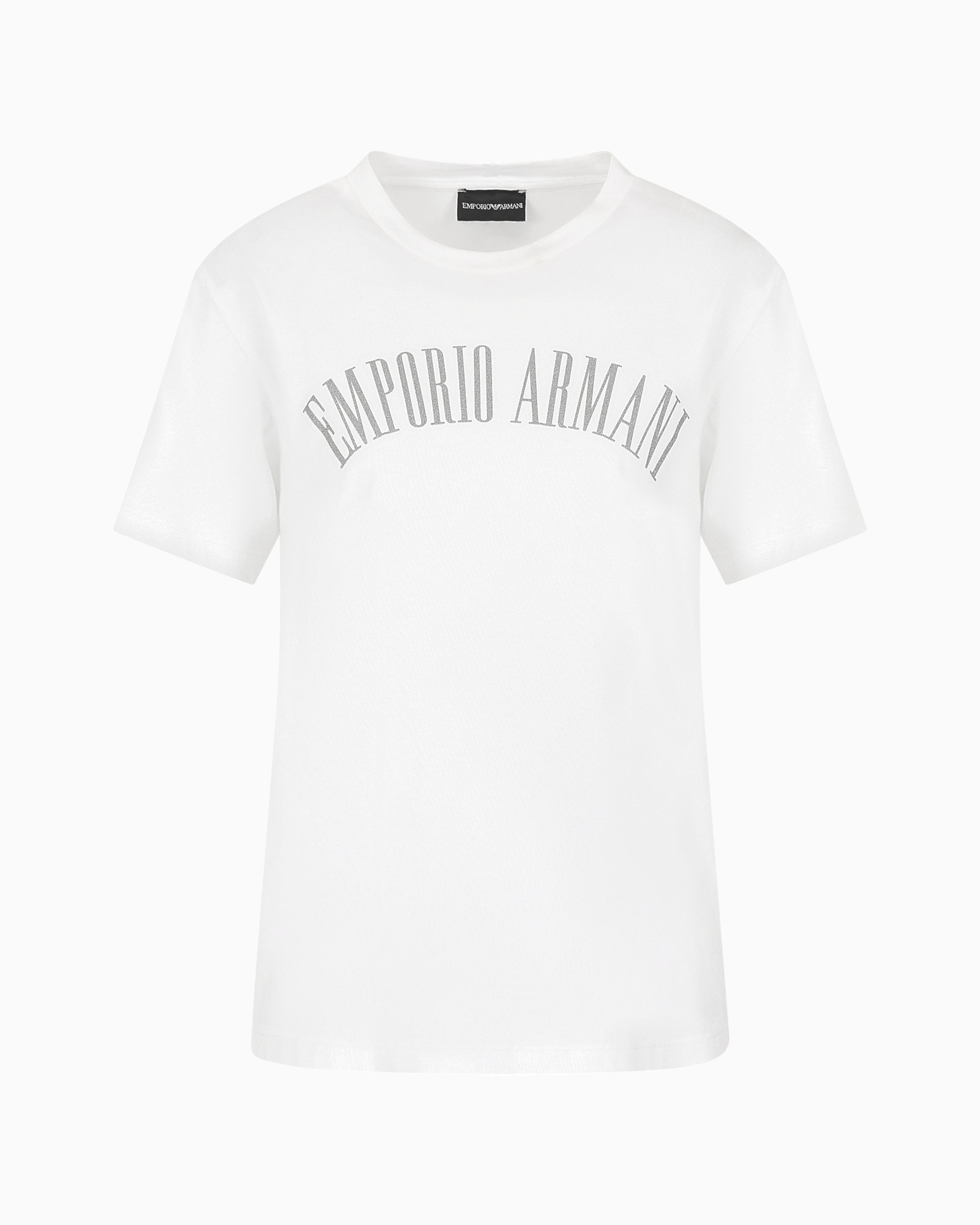 Emporio Armani Official Store Asv Organic Jersey T-shirt With Glitter Logo In White