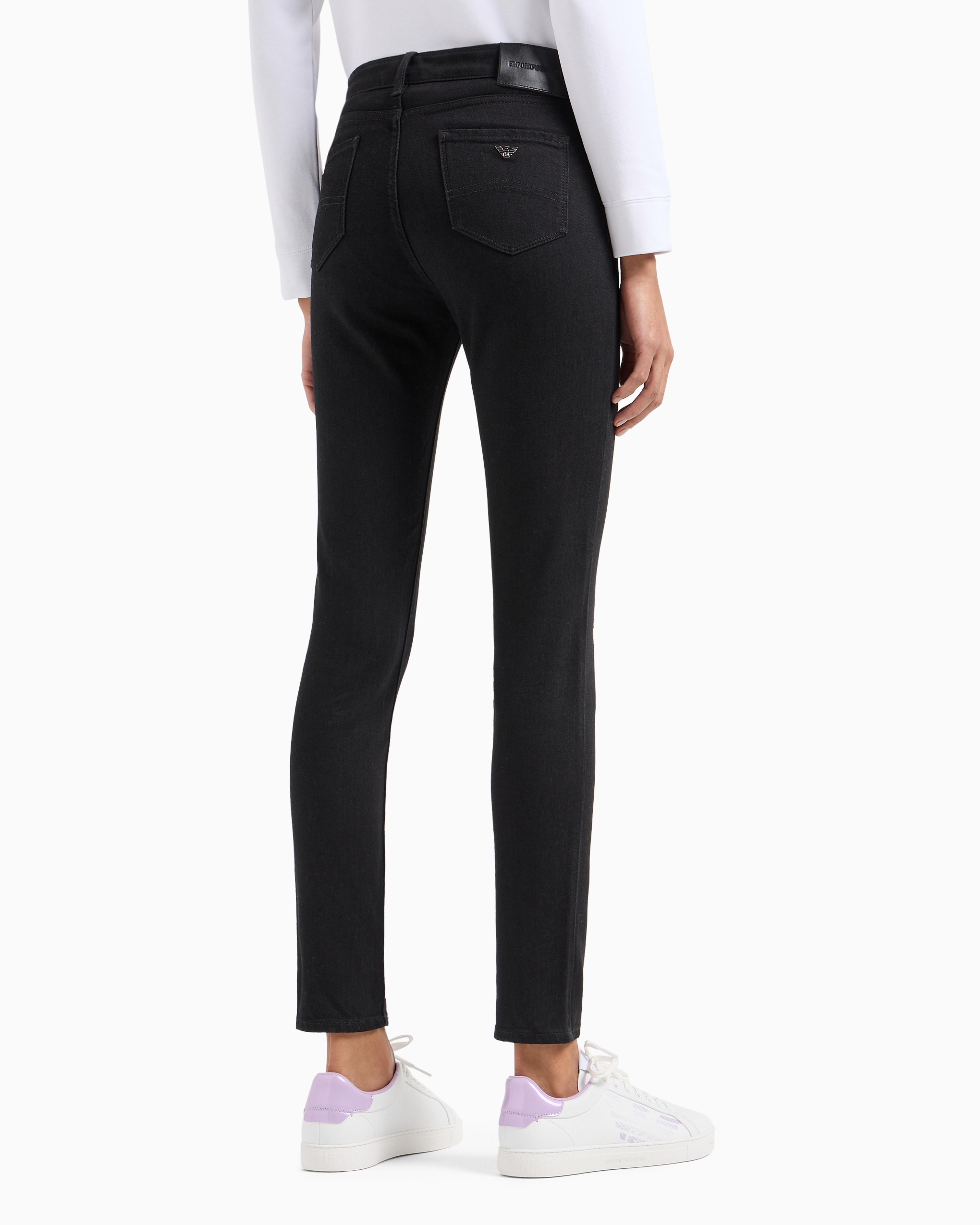 Shop Emporio Armani J20 High-waisted, Super Skinny-leg Jeans In Rinsed Comfort Denim In Black