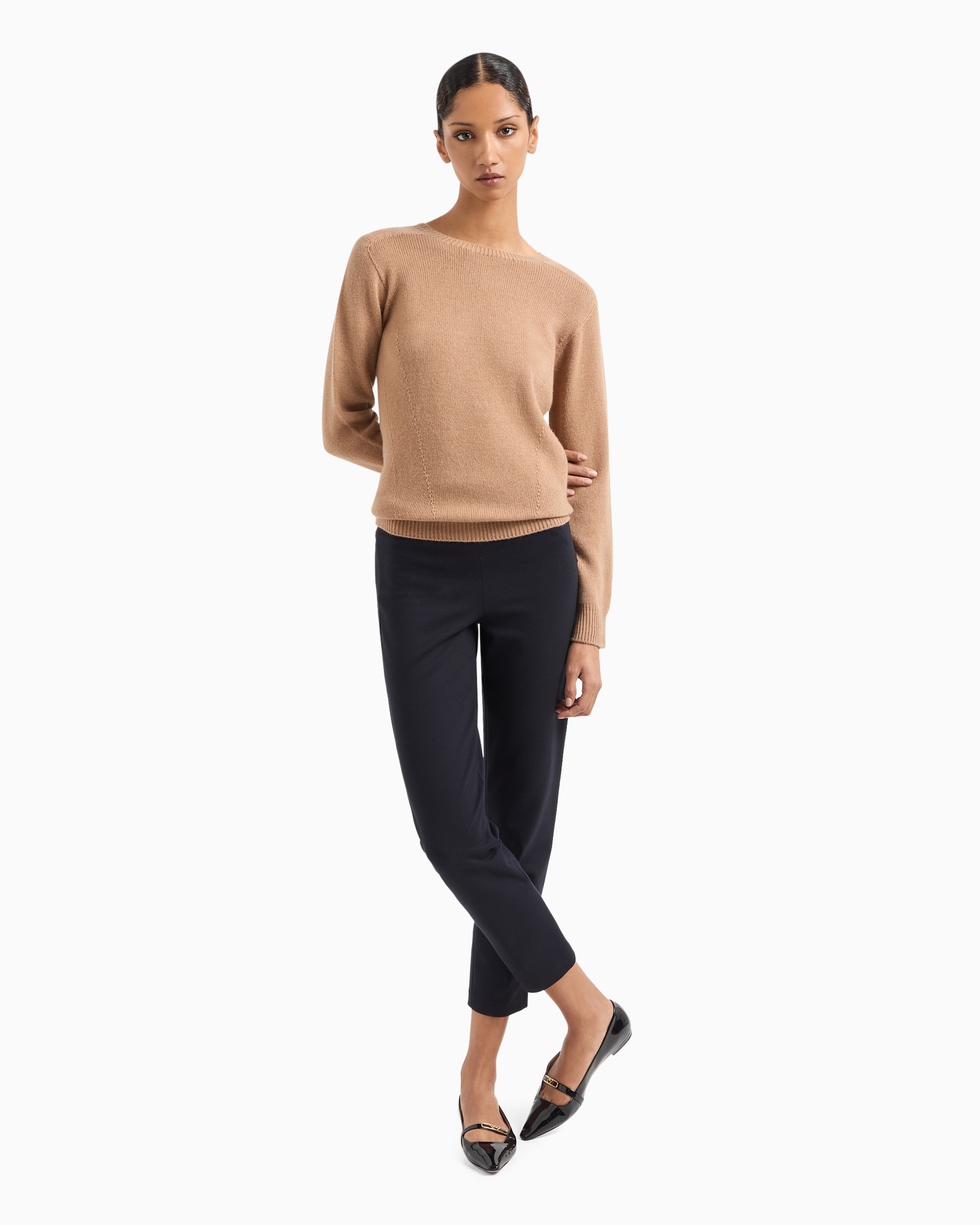 Shop Emporio Armani Pure Cashmere Crew-neck Jumper In Camel