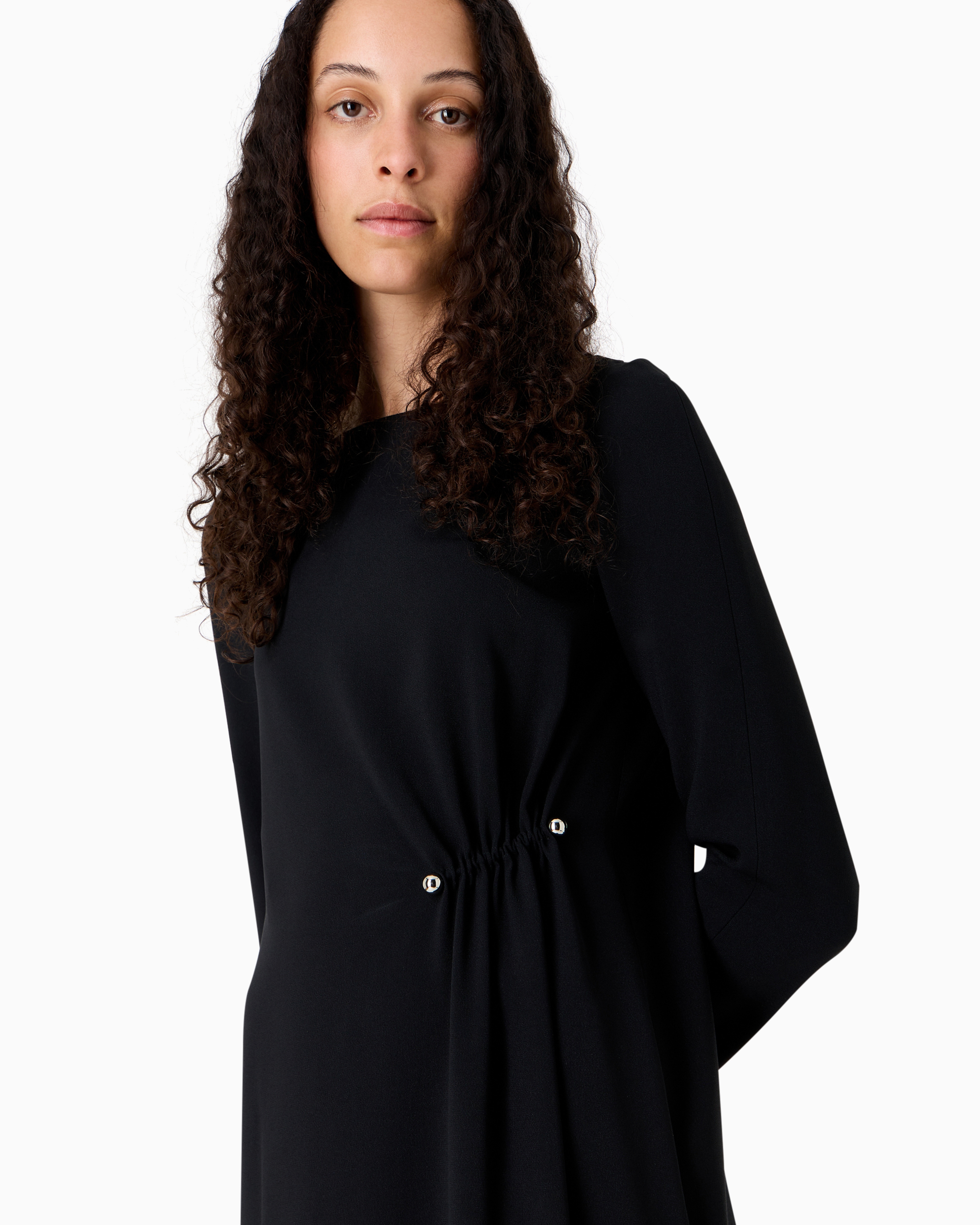 Emporio Armani Official Store Draped Envers Satin Tunic Dress With Piercing-style Closure In Black