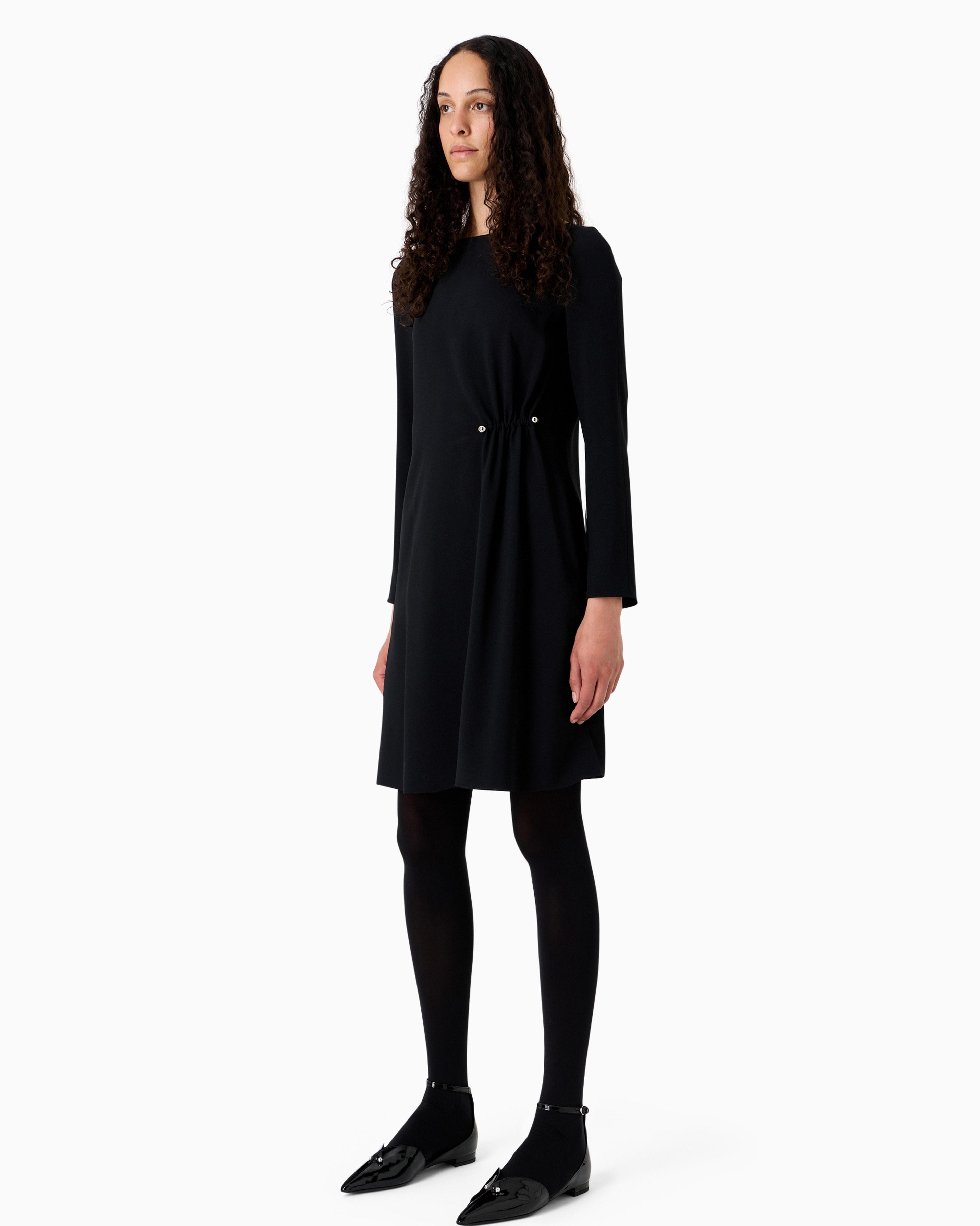 Emporio Armani Official Store Draped Envers Satin Tunic Dress With Piercing-style Closure In Black