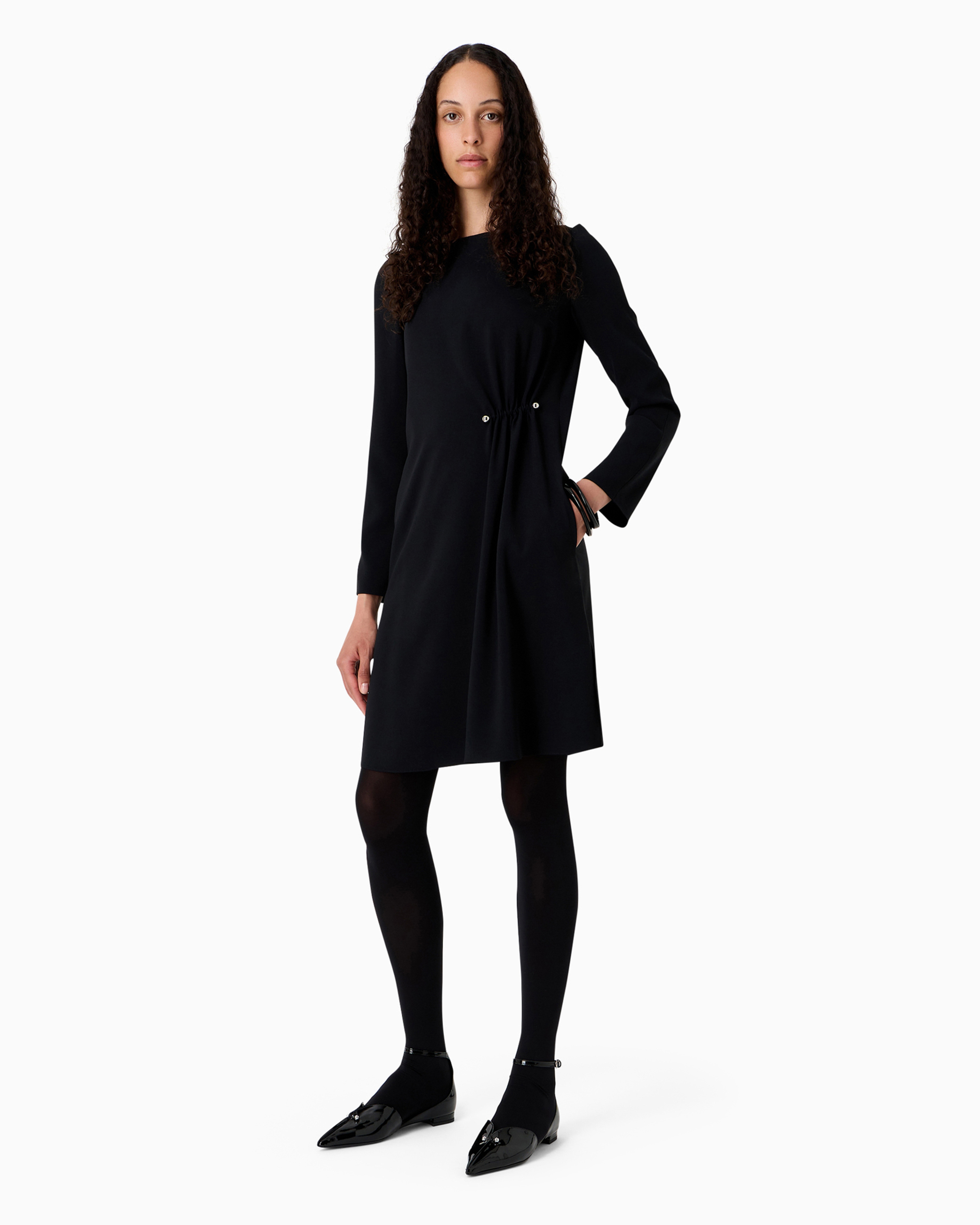 Emporio Armani Official Store Draped Envers Satin Tunic Dress With Piercing-style Closure In Black